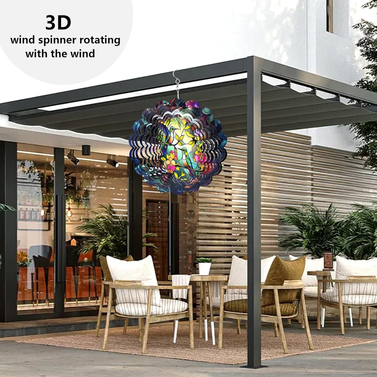 Wind Spinners Outdoor Hummingbird Art12 inch 3D Stainless Steel Laser Cut Metal Art Geometric PatternWind Sculpture Hanging for Yard Garden Decorations Wind Sculpture Gifts Outdoor