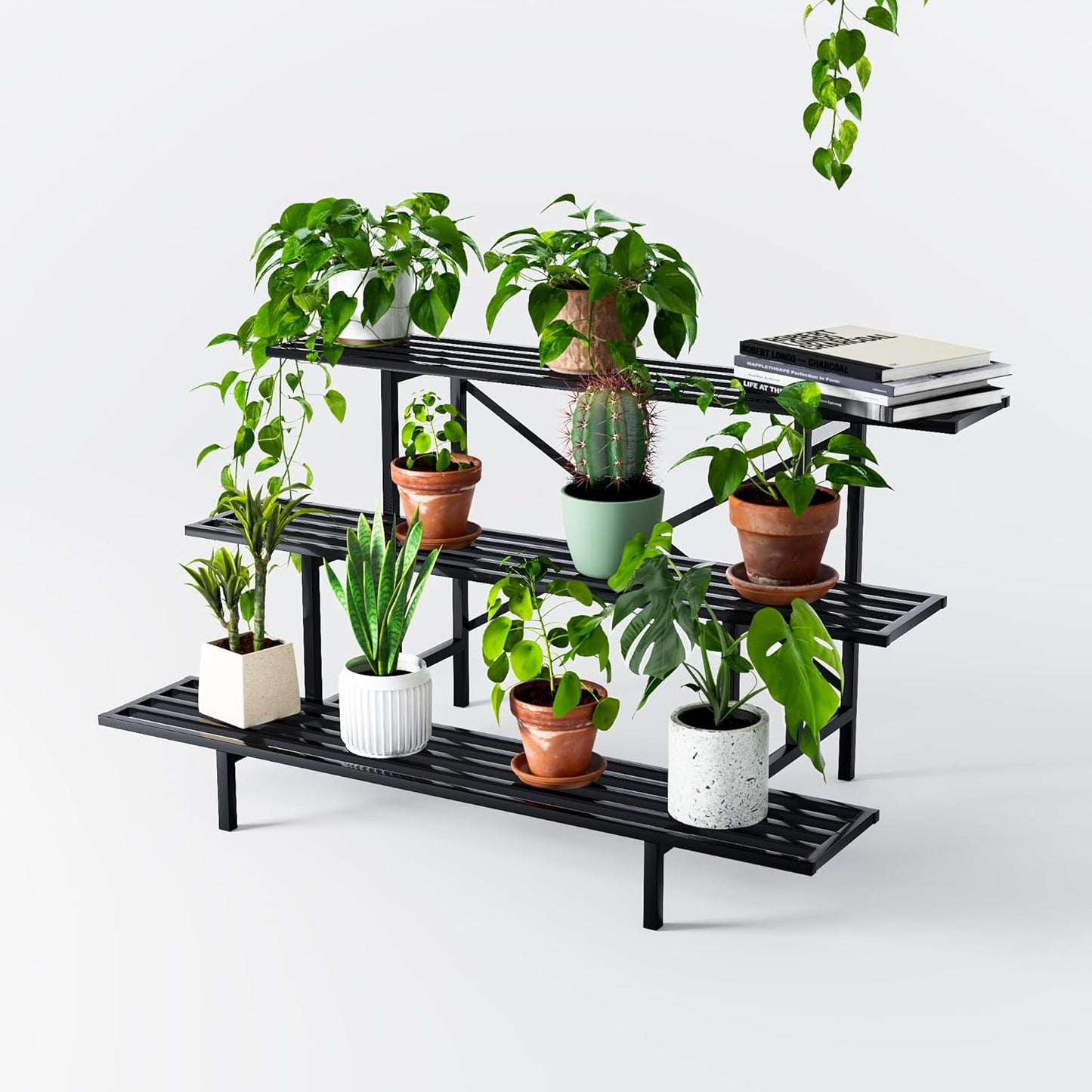 Zhongma 3 Tier Sturdy Metal Plant Stand, L45.67 x W26 x H23.6 inch, Heavy Duty Plant Holder for Home Indoor and Outdoor, 660 LBS Capacity & Heavy Duty Construction