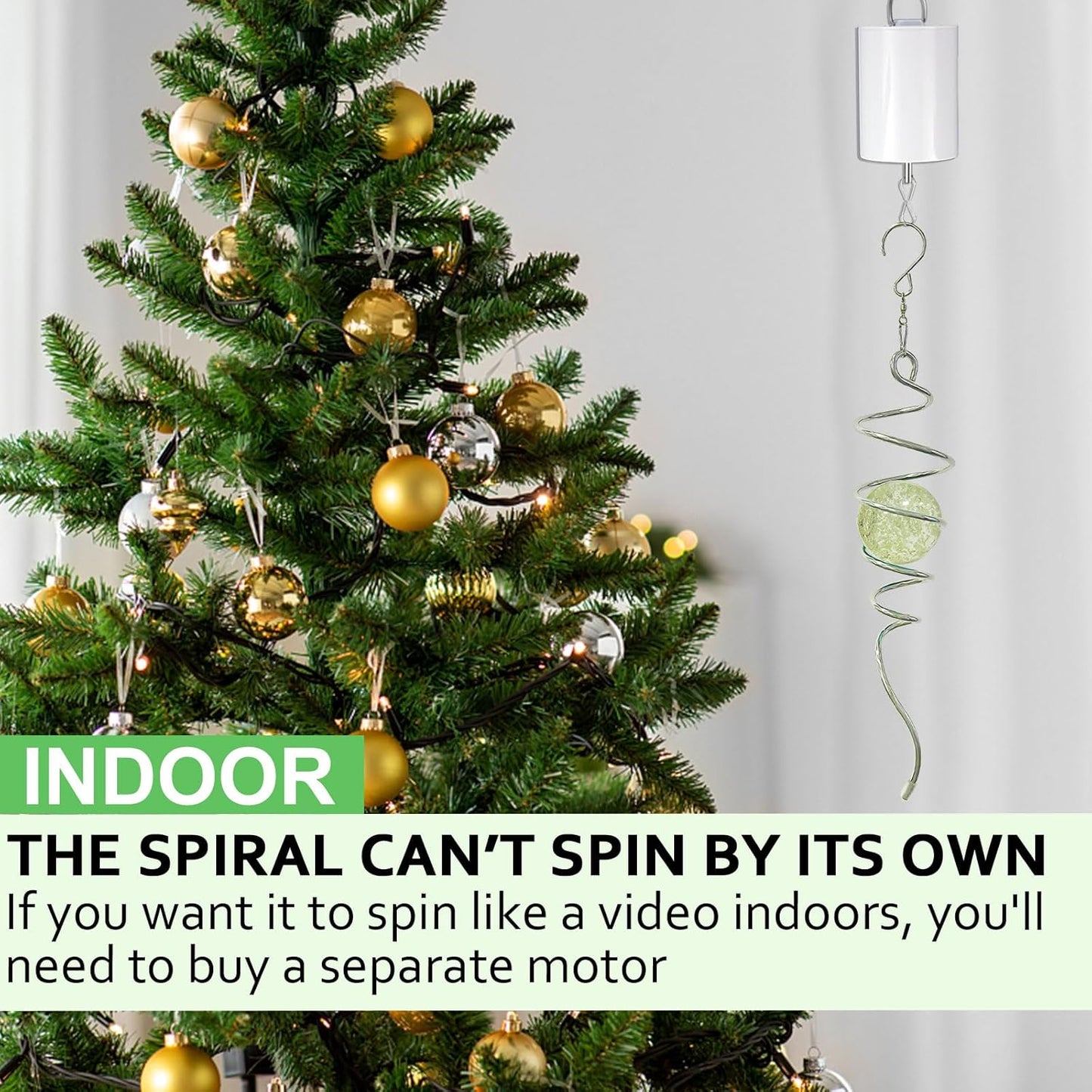 Glow in The Dark Gazing Ball Spiral Tail,Wind Spinner Tail Yard Art Decor,Hanging Rotating Sun Catcher Wind Spinners Stabilizer,Indoor Outdoor Garden Decoration Christmas Ornament-13in