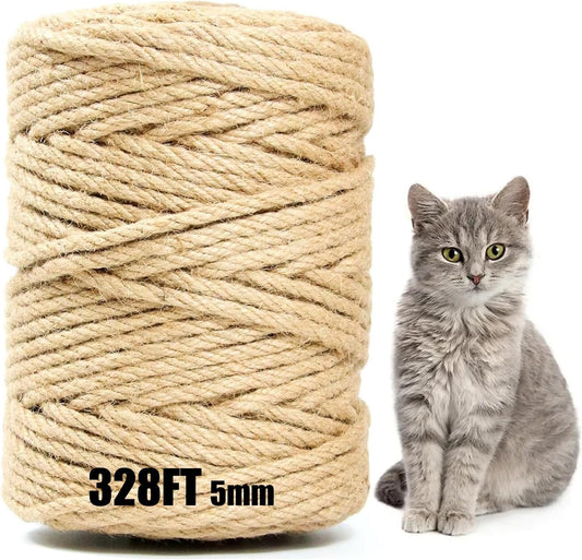 Jute Twine String 5mm x 328FT – Extra Long Natural Twine for Garden, Crafts, Bundling, Packaging & Cat Post Repair