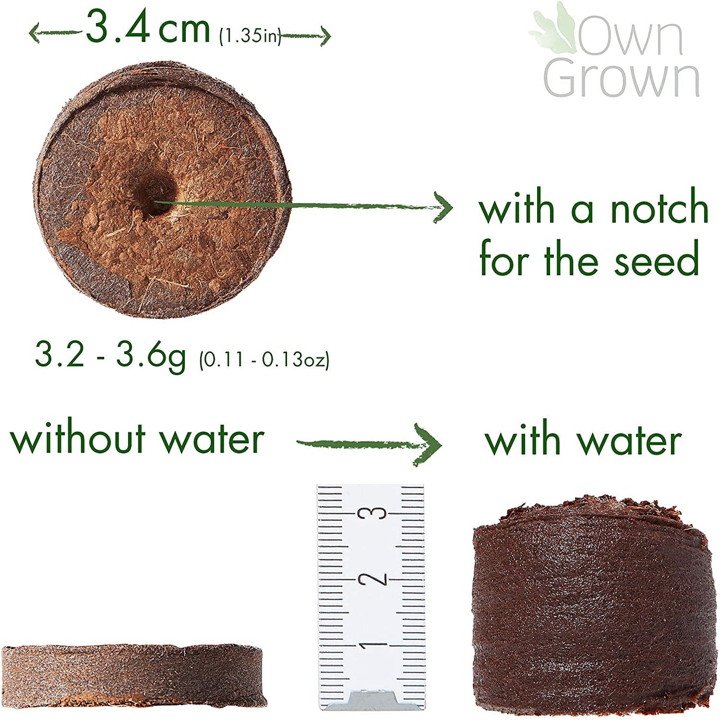 Coco Coir Seed Starter Pellets: 125 Coconut Coir Plugs for Growing Plants - Peat Free Seedling Soil - Seed Starter Kit with Potting Soil Pellets - Gardening Supplies from OwnGrown