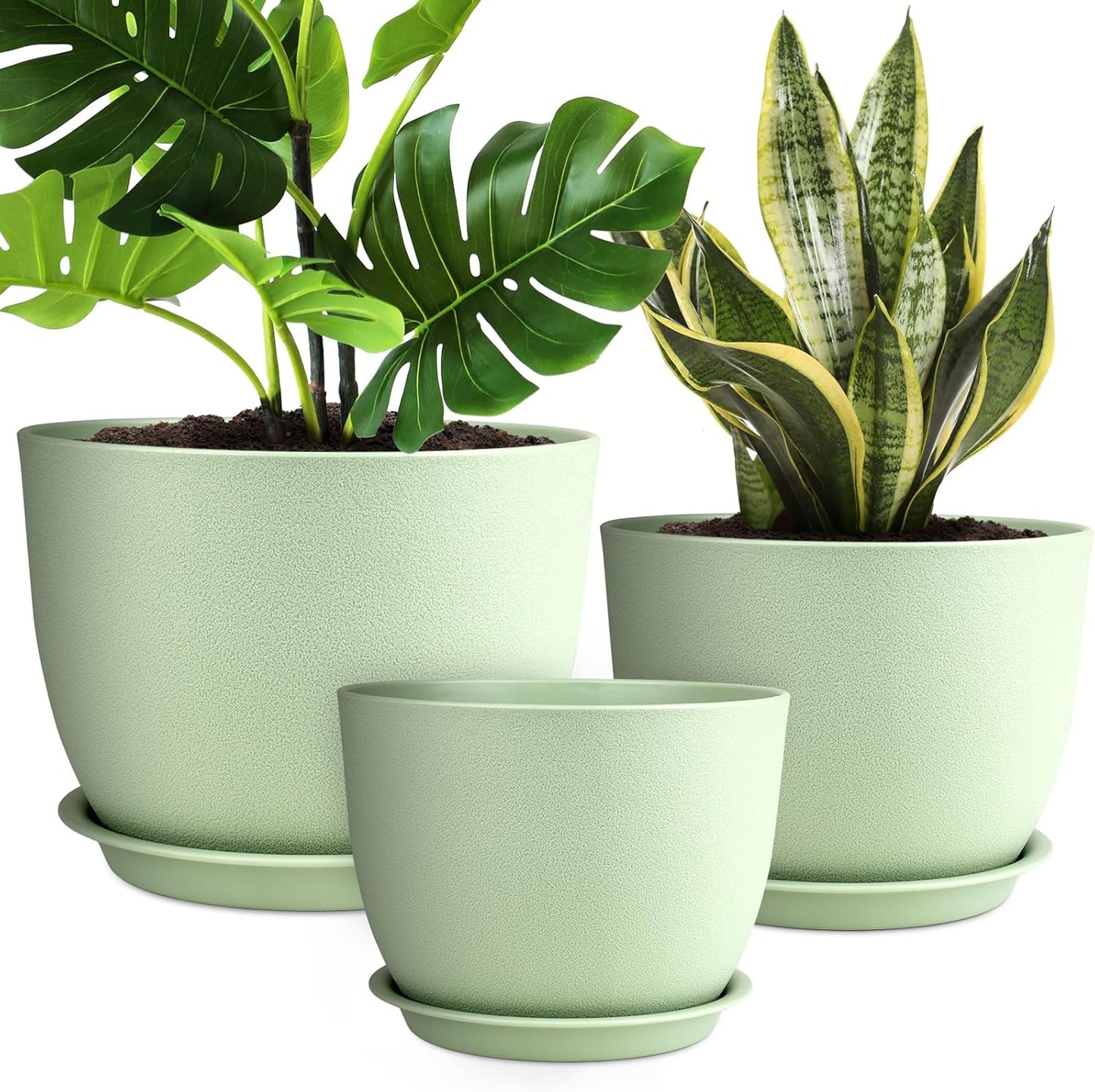 Plant Pots 12/10/9 inch Set of 3, Flower Pots with Multi Mesh Drainage Holes, Large Planters for Indoor Outdoor Garden Plants and Flowers. (Green)