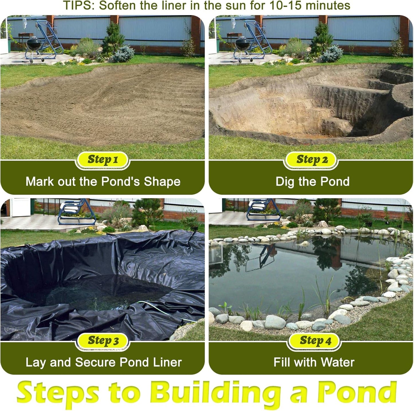 20 x 30 FT Pond Liner, 20 Mil Pond Liners for Outdoor Ponds, HDPE Pond Liner Easy Cutting Puncture Resistant, Pond Liners for Water Garden Fountain Waterfall, Koi Fish Aquaculture Pond