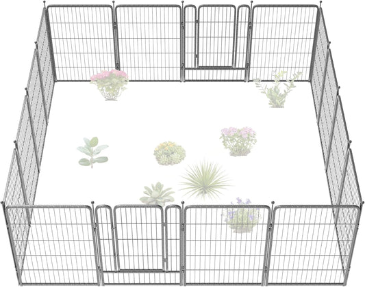 FXW Garden Fence Outdoor for The Yard – 40in(H) x 36.4ft(L) Heavy Duty Metal Animal Barrier for Dog and Rabbit, Decorative Dog Fence, 16 Panels, Silver