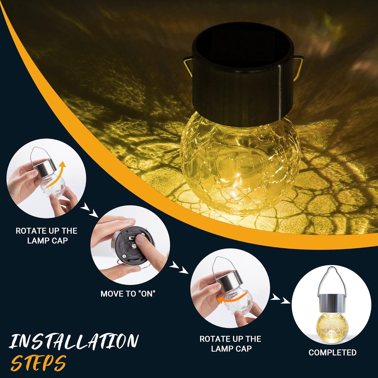 GIGALUMI 16 Pack Solar Hanging Lights for Christmas Decoration - Cracked Glass Solar Lights Outdoor Waterproof for Garden, Yard, Fence, Tree (Warm White)