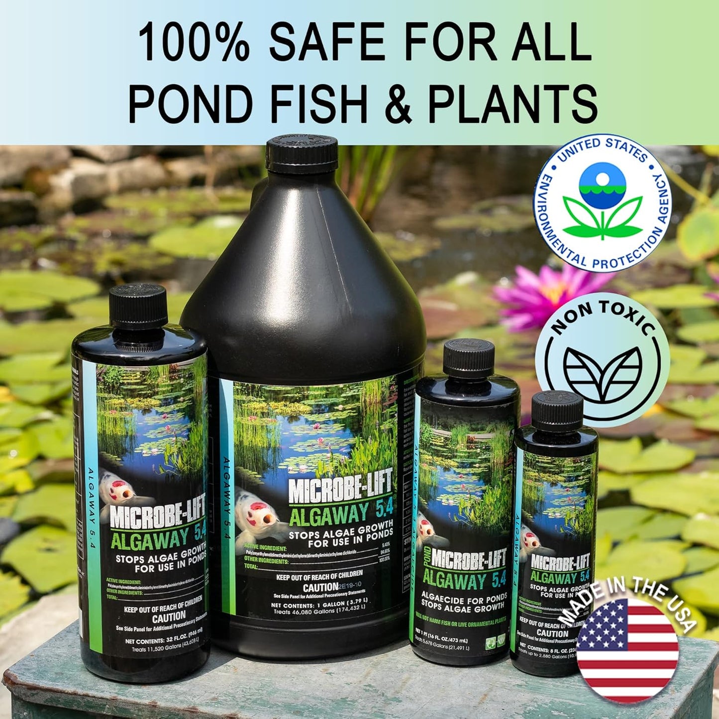 MICROBE-LIFT ALGA2.5 Algaway 5.4 Algae Control Treatment for Ponds and Water Gardens, Safe for Koi Fish, Goldfish, Plants, and Decorations, 2.5 Gallons
