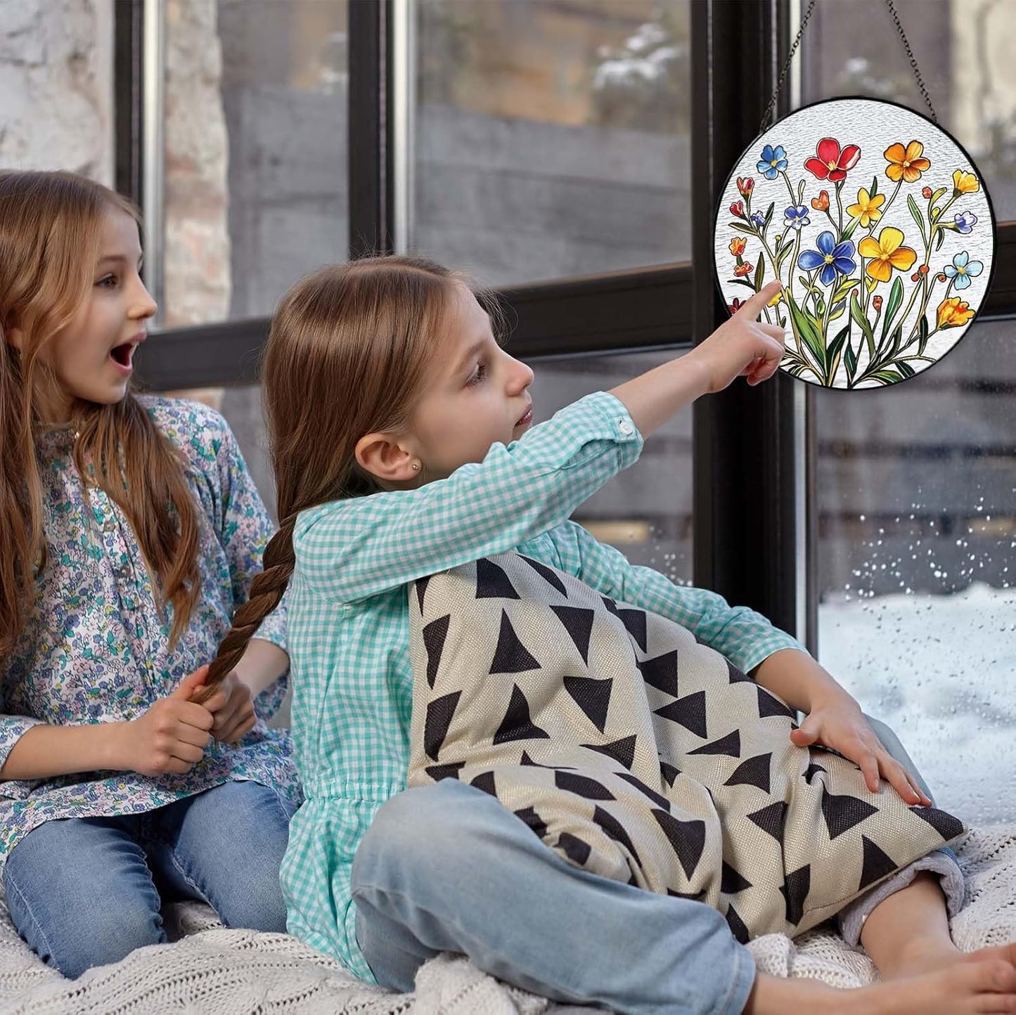 Flowers Sun Catcher Stained Glass Window Hanging Flower Decor Gifts for Women Wall Decor Handmade Sun Catcher Botanical Decoration for Home Garden Housewarming Gifts