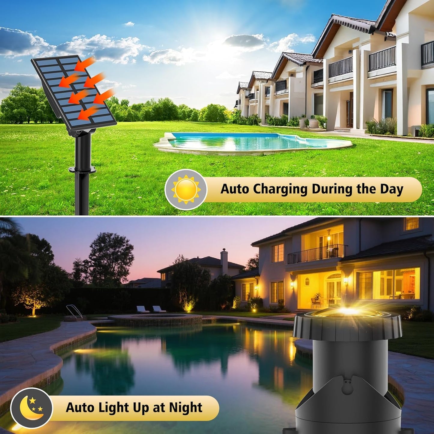 T-SUN Solar Pond Lights, 3-in-1 Warm White LED Submersible Light with 2 Light Modes, IP68 Waterproof Floating Underwater Lights for Outdoor Ponds, Garden Fountain, Decorative Aquascape