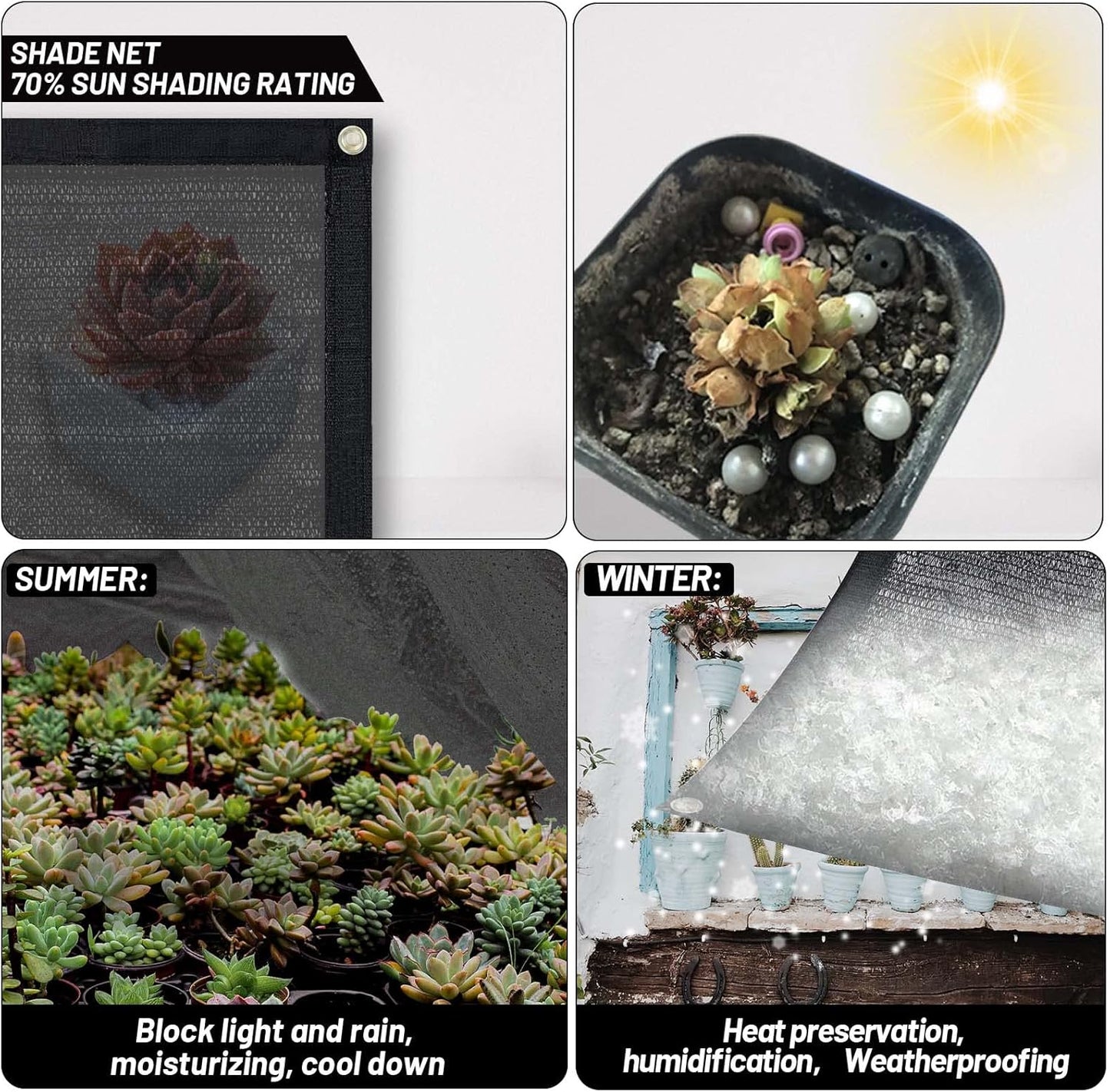 Cool Area 70% Sun Shade Cloth Mesh Tarp with Grommets for Plant Cover 6.5x10ft Patio Canopy Garden Pergola Greenhouse Car Barn Kennel Black