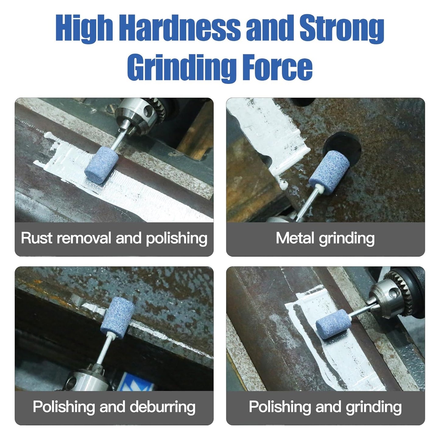 HUHAO 6Pcs Rotary Grinding Stone- 3mm Shank Assorted Shape Abrasive Stone Mounted Grinding Point Sharpening Bits for Rotary Tool Drill, Grinding, Polishing