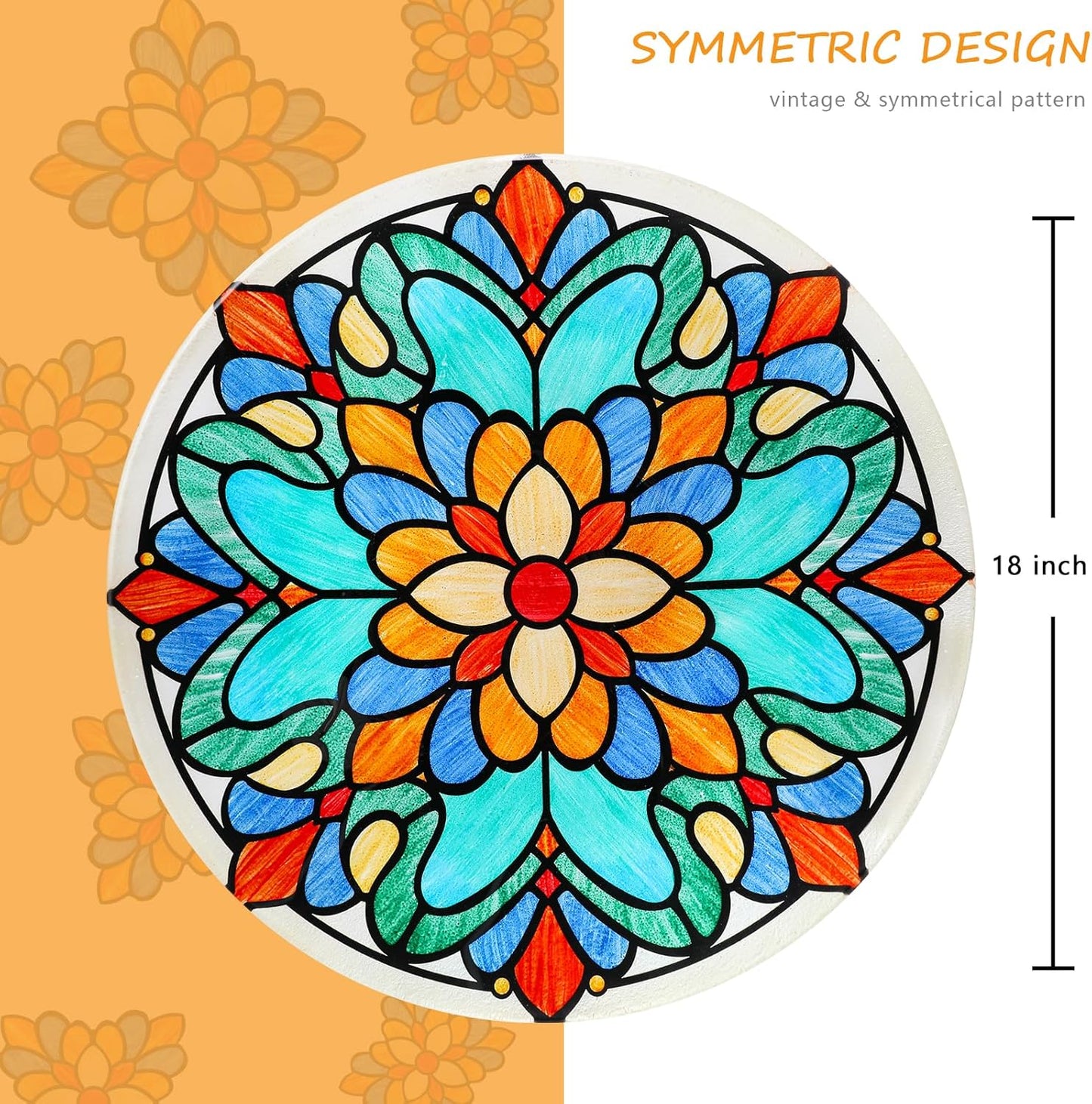 MUMTOP Bird Bath-Bird Baths for Outdoors - Glass Large Bird Bath Bowl with Metal Stand, Symmetrical Patterns Bird Feeders for Outside and Garden, Patio,Lawn Decor