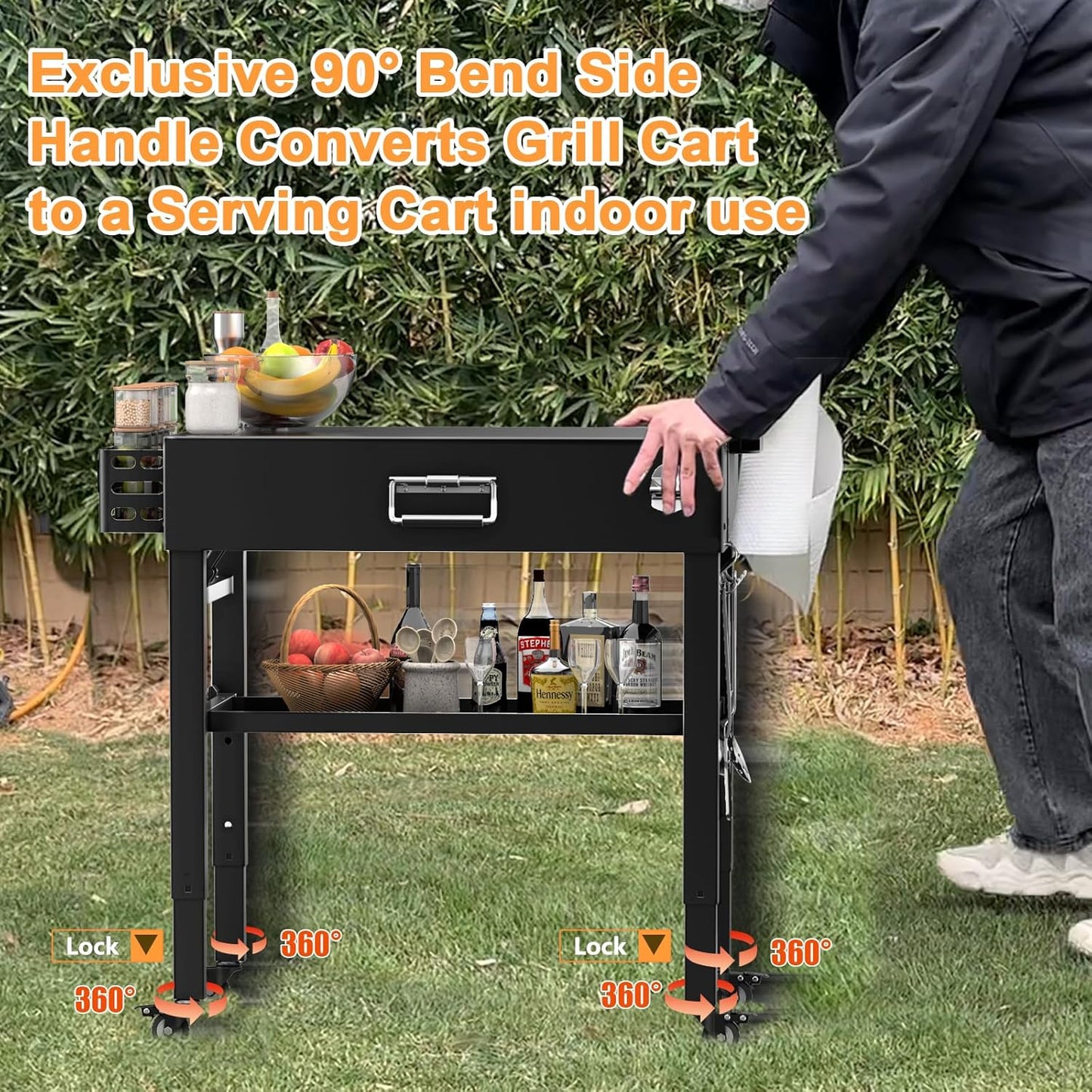 28" and 34" Upgrade Height & Quick-Fold Portable Grill Cart for Ninja Woodfire (OG700 Series), MO201 OO101 Pizza Oven, Blackstone 17"/22" Griddle – Outdoor Ninja Grill Stand with 4 Swivel Wheels