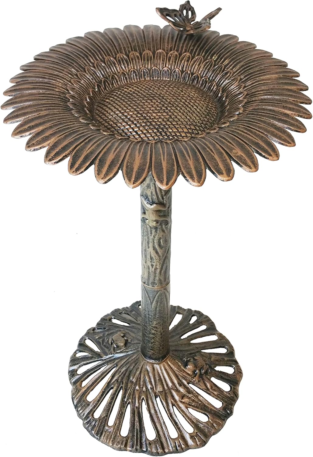 Oakland Living Round Cast Aluminum Metal 32-in Bronze Bird Bath with Butterflies and a Sunflower