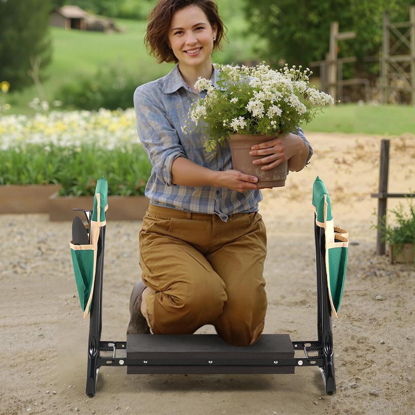 VEVOR Folding Garden Kneeler and Seat Heavy Duty, Widened 8" EVA Foam Pad, Portable Garden Stool with Tool Bags, Gardening Bench to Relieve Knee & Back Pain, Great Gifts for Seniors, Women, Parents