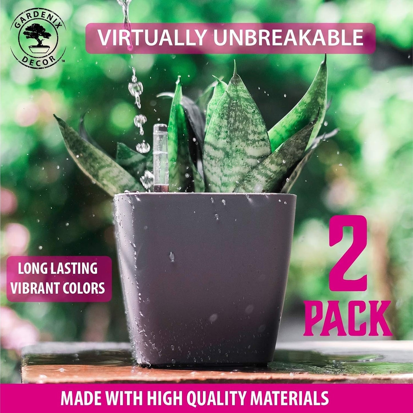 GARDENIX DECOR 5" Self Watering pots for Indoor Plants - Flower Pot with Water Level Indicator for Plants, Grow Tracking Tool - Self Watering Planter Plant Pot – 2 Pack Gray