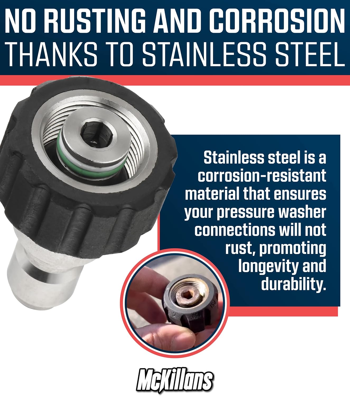 McKillans® M22-14mm Pressure Washer Quick Connect Kit, M22-14mm to 3/8" Male Female Quick Disconnect Kit for Power Washer (Stainless Steel)