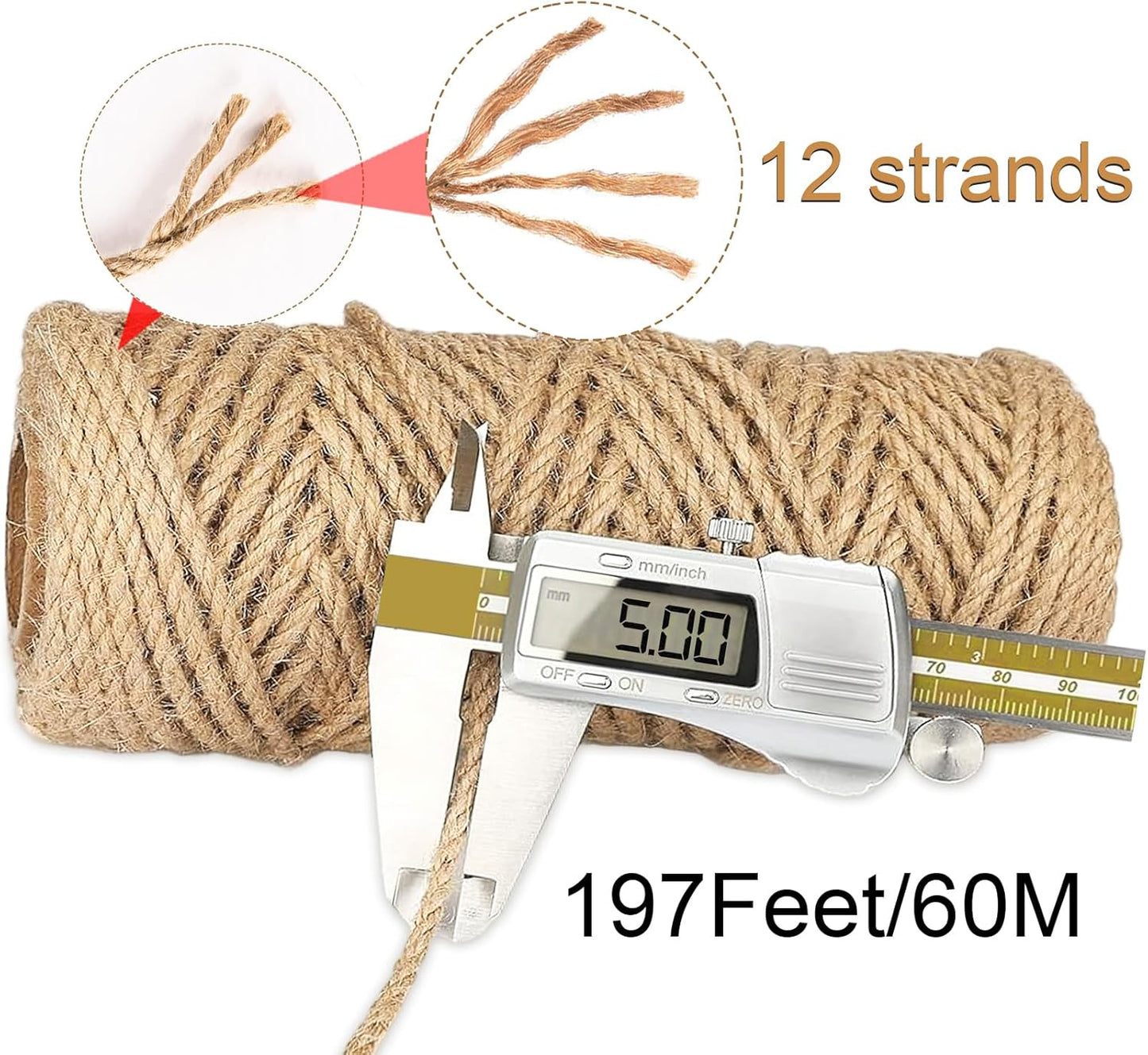 5mm Jute Twine,197 Feet/60M Twisted Jute Rope, Garden Twine, Heavy Duty and Thick Twine Rope, Garden, Arts & Crafts, Home Decor, Packaging Braided