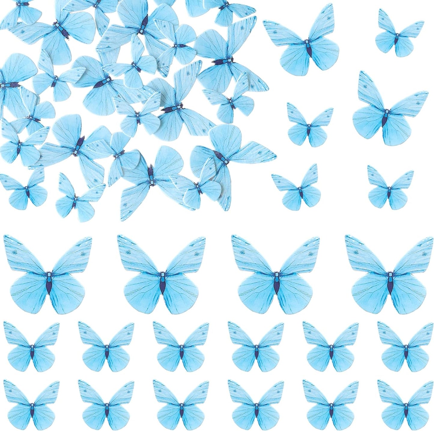 Ephlyn 72Pcs Edible Butterfly Cupcake Toppers 3D Realistic Butterfly Cake Picks Cute Cupcake Decorations for Baby Shower Theme Boys Girls Birthday Party Decorations Blue