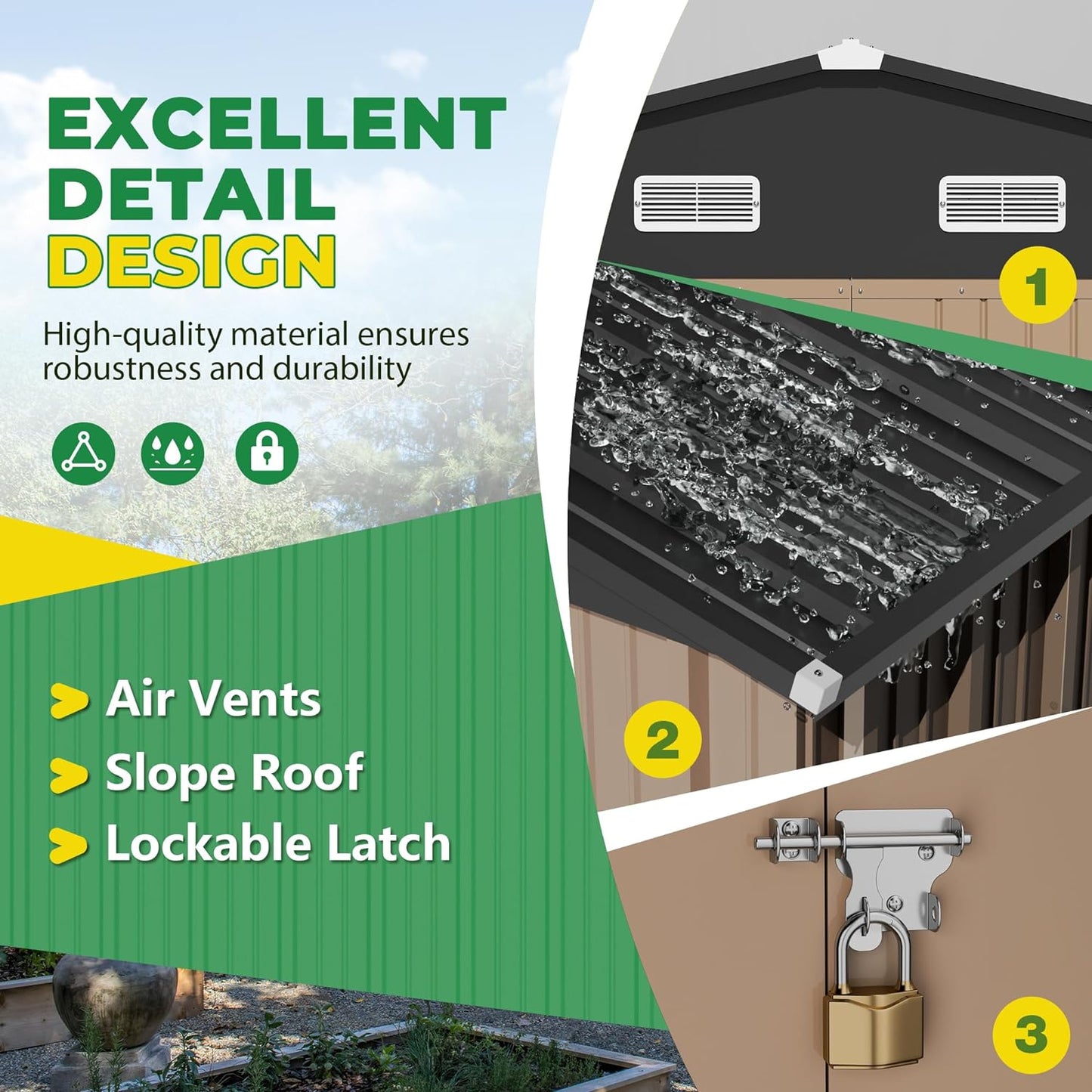 Devoko 10 x 10 FT Outdoor Storage Shed, Metal Garden Sheds & Outdoor Storage Clearance, Large Tool Shed Outdoor with Single Lockable Door for Patio Lawn Backyard (Brown)