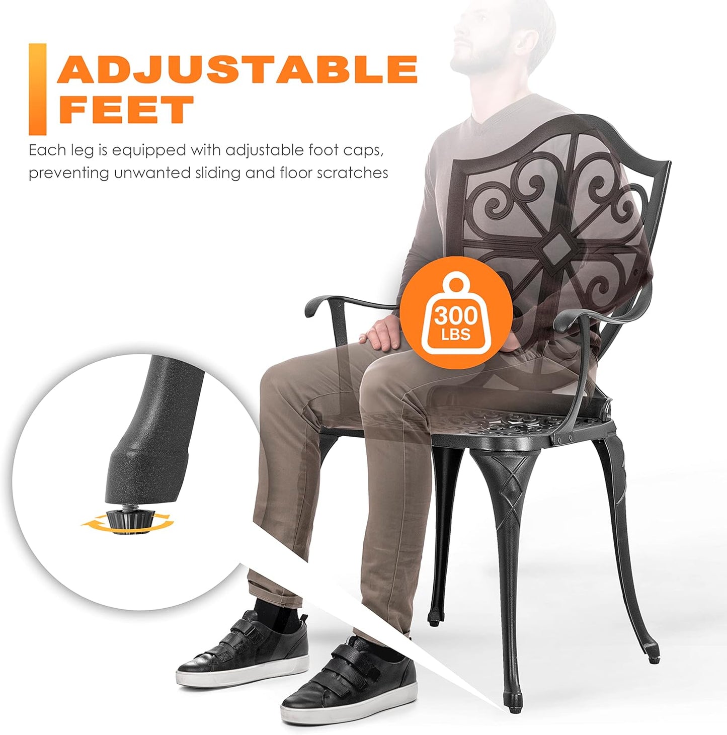 Nuu Garden Bistro Set 3 Piece Outdoor, Cast Aluminum Patio Bistro Sets with Umbrella Hole, Bistro Table and Chairs Set of 2 for Patio Backyard