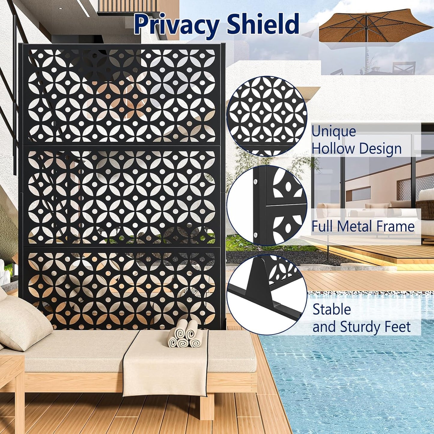 Metal Privacy Screen Outdoor, 72" H Freestanding Privacy Fence with Sturdy Stands, Decorative Privacy Panels Shield for Courtyard, Balcony, Garden and Other Indoor Places (Cross-Shaped)