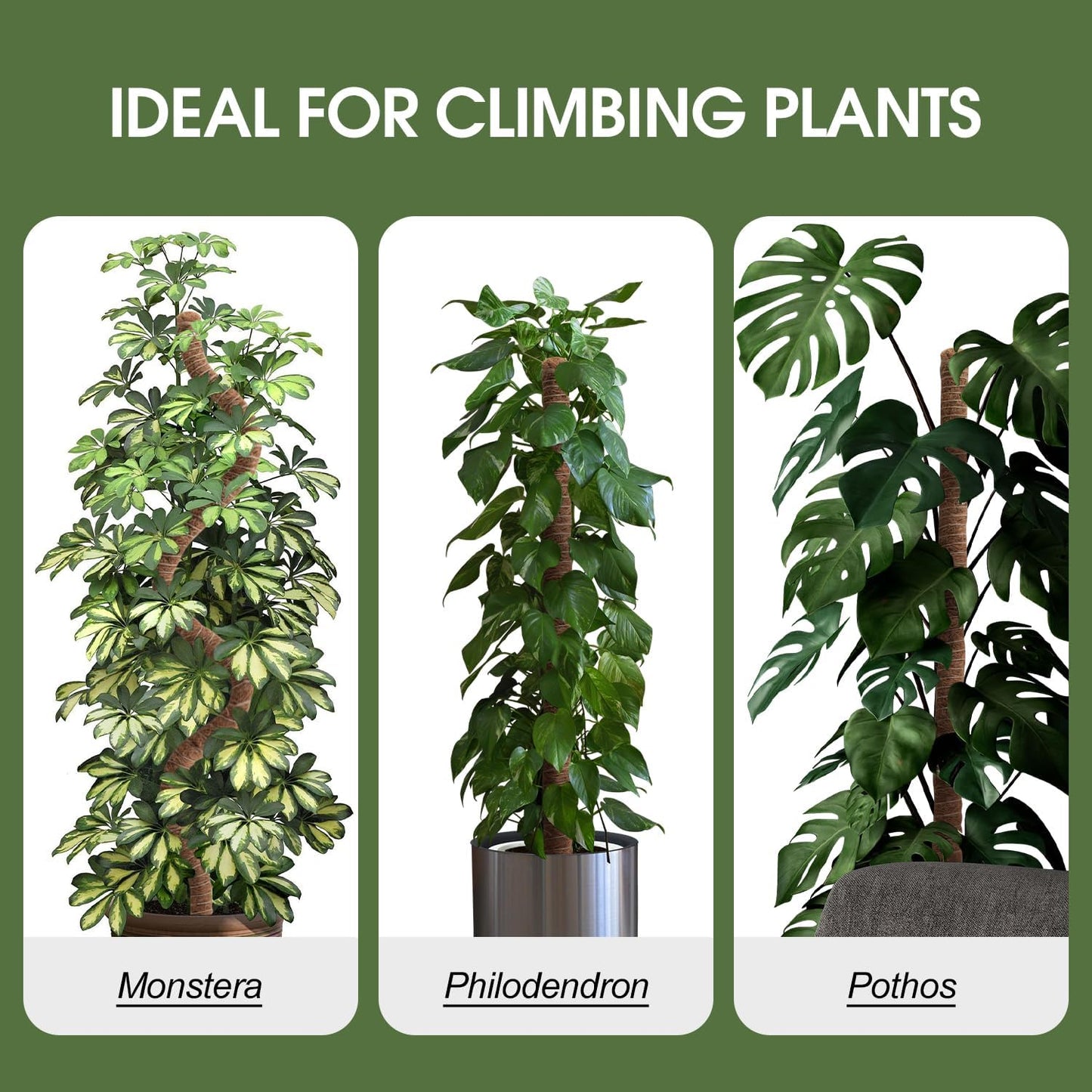 2 Pack Moss Pole, 28 Inch Bendable Moss Poles for Plants Monstera for Climbing Plants, Handmade Coco Coir Pole Plant Sticks Support Stakes for Indoor Plants Plant Grow