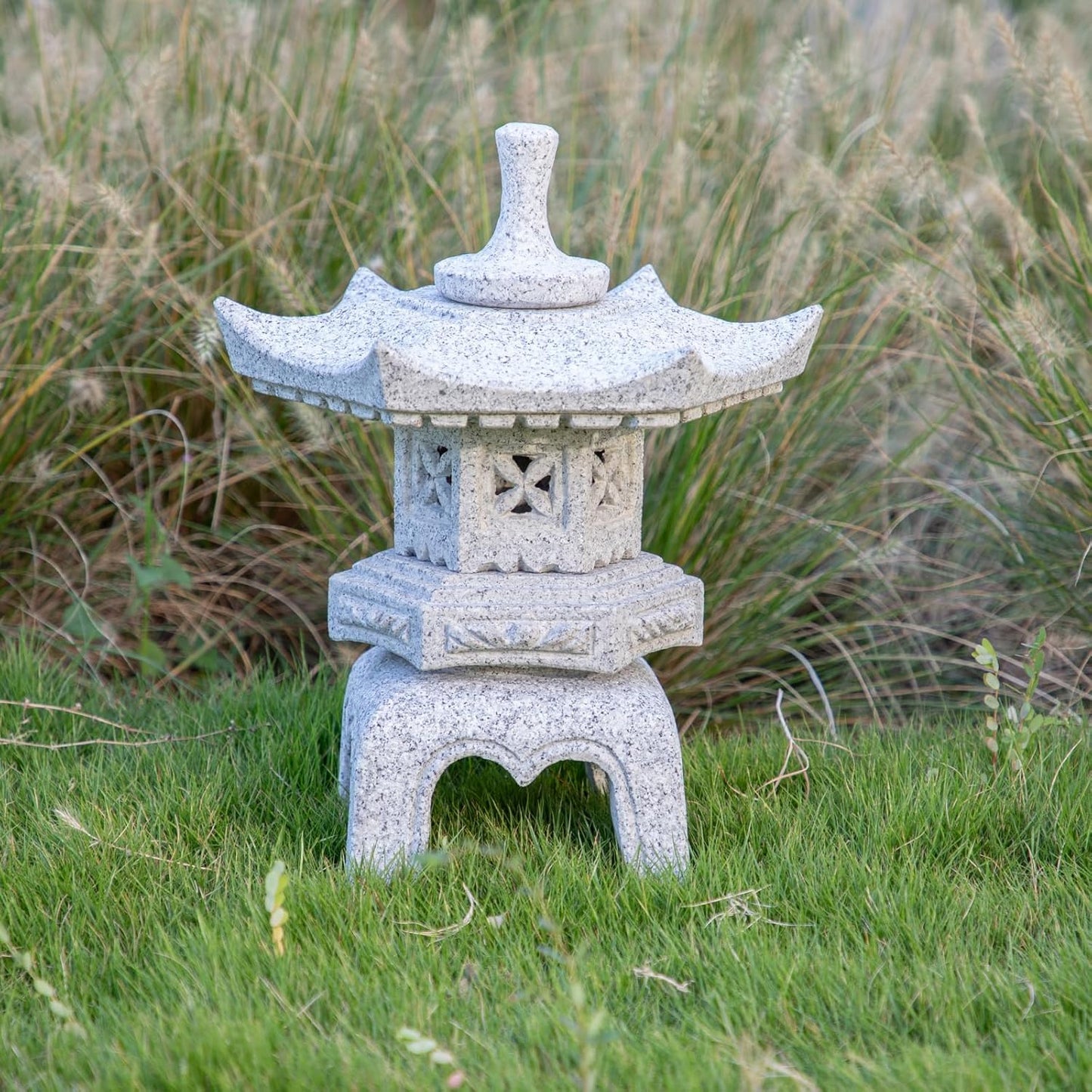 Generic Five Pieces Stone Japanese Lantern, Light Gray, Water Resistant, Granite, 16 inches H x 12.2 inches W x 12.2 inches D, Garden Decoration, Outdoor Lantern