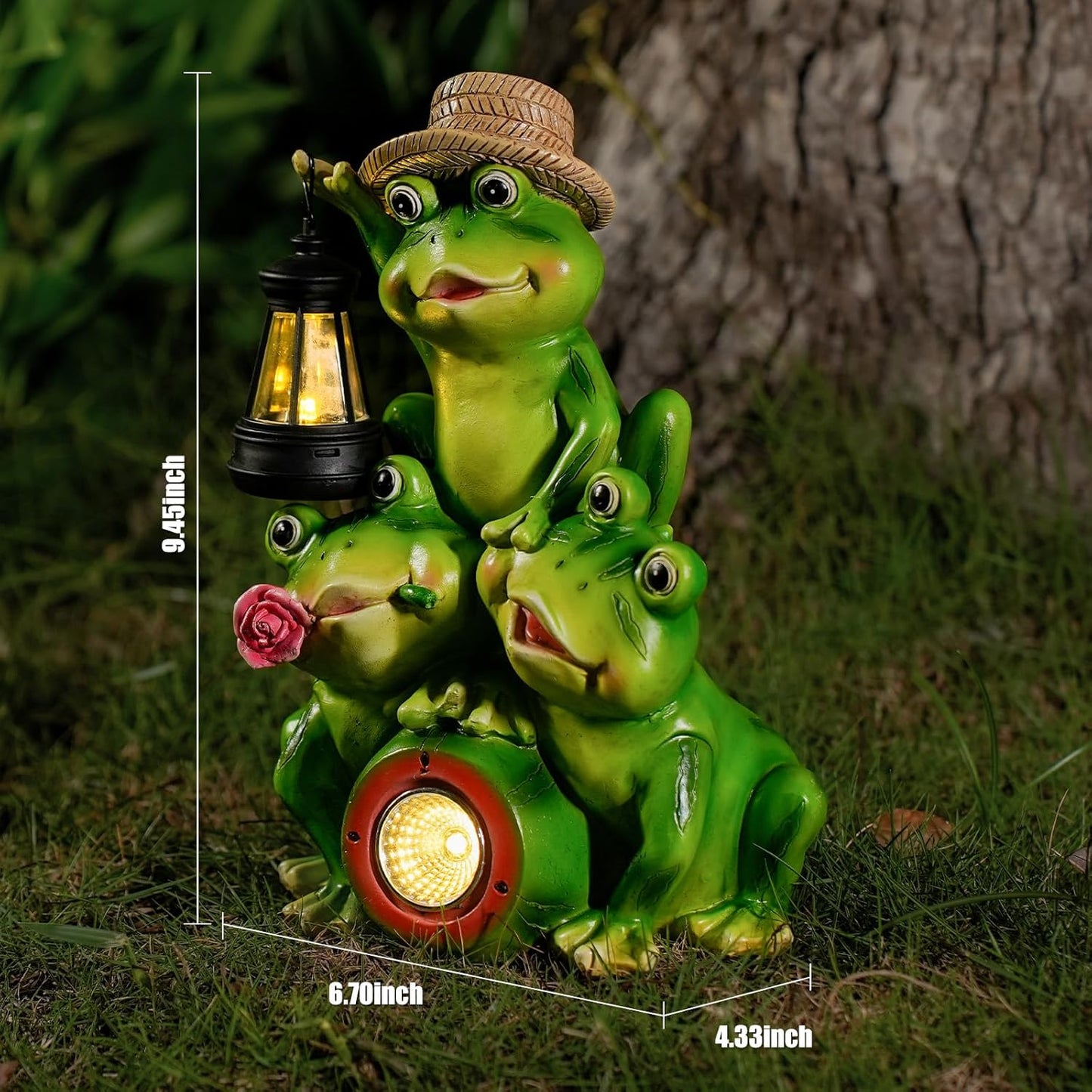 Solar Frog Family Garden Statue Three Frog Figurines with Lantern & LED Light – Cute Solar Yard Decor for Lawn, Patio & Outdoor Pathway – Resin Waterproof Garden Ornament (Family Frogs)