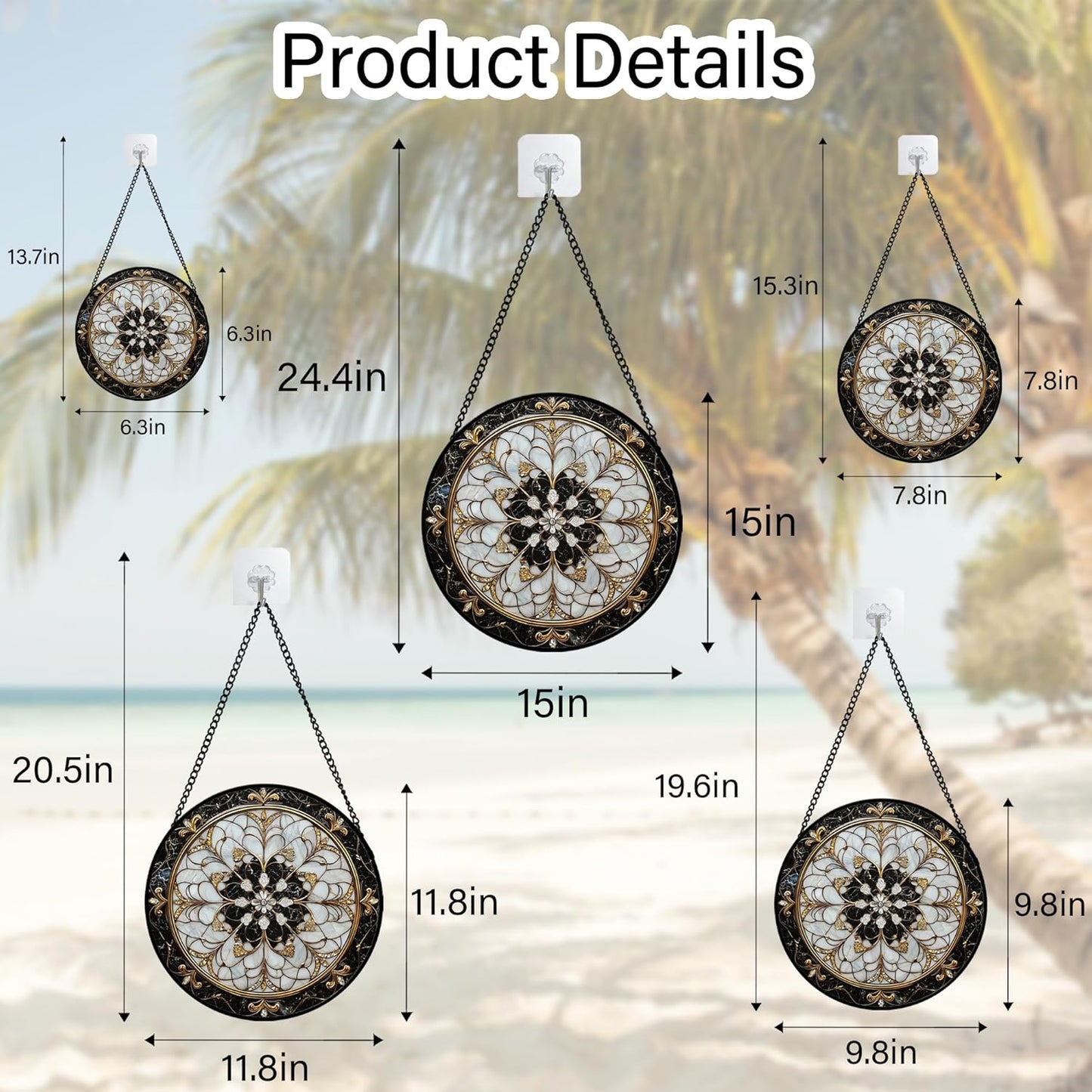 Stained Glass Window Hanging, Black and White Gold Boho Pattern Suncatcher for Doors Window Home Abstract Flower Sun Catchers Decor Mother's Day Birthday Gifts for Women, Men Mom 15 in