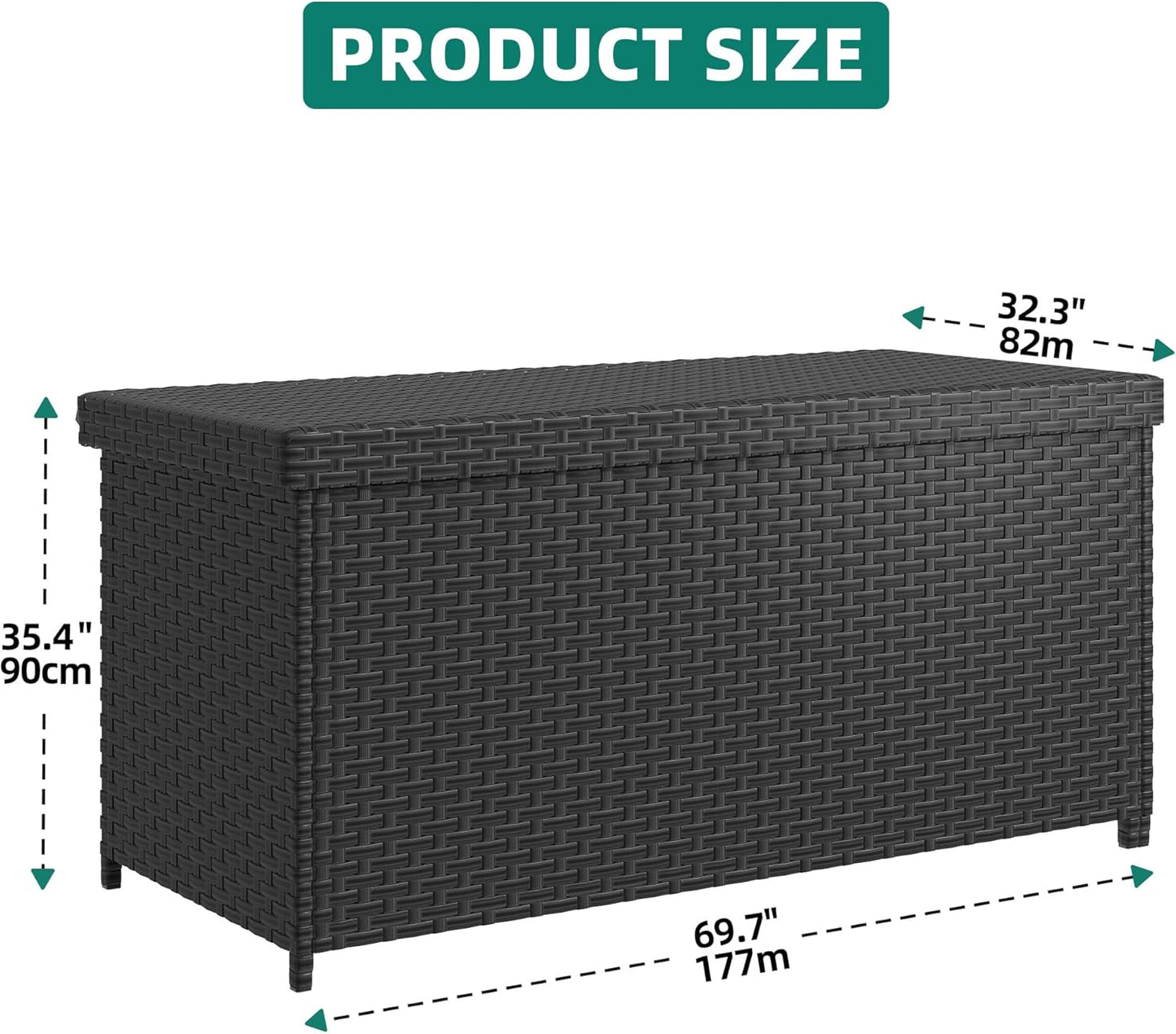 YITAHOME 260 Gallon Deck Box, XXL Wicker Outdoor Storage Box, Oversized Rattan Storage Cabinet for Patio Furniture, Cushions, Pool Storage and Garden Tools (Black)