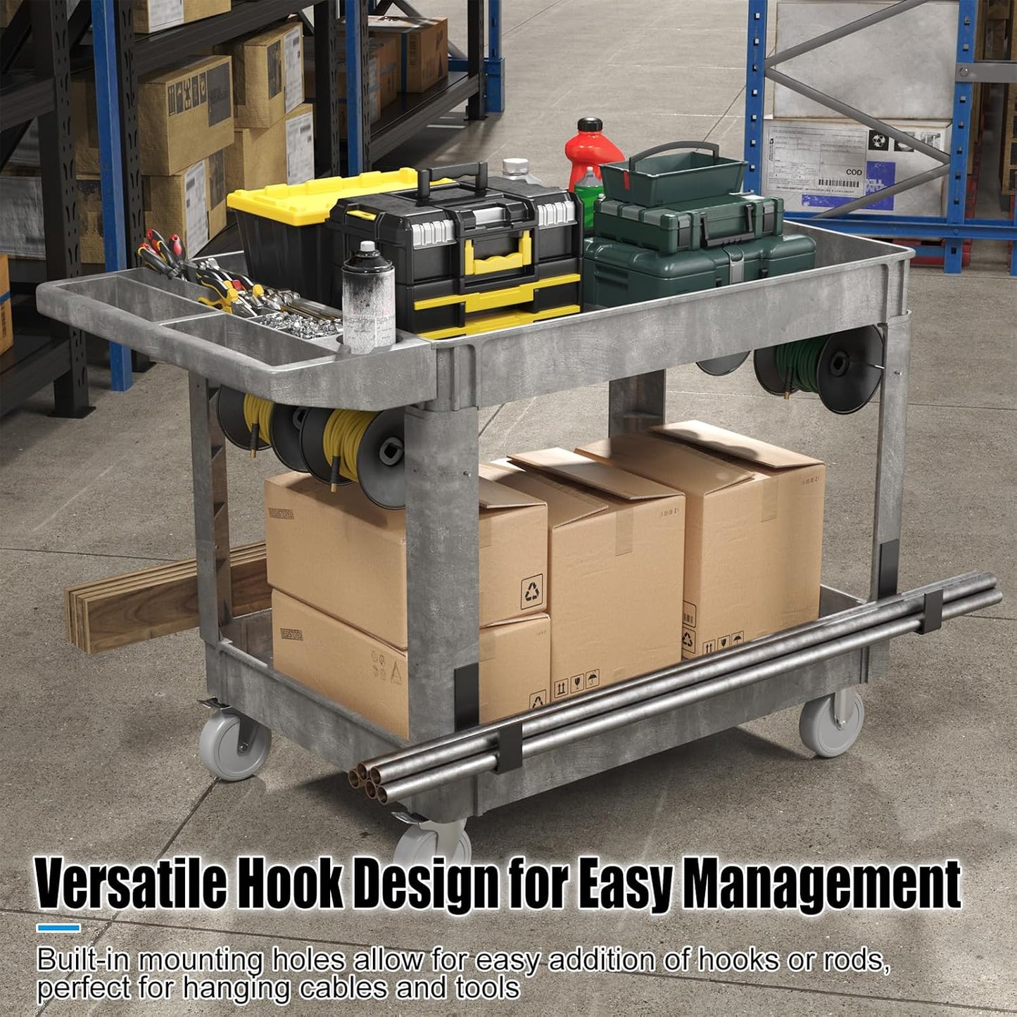 Heavy-Duty Utility Cart Tool Cart, Extra Large Rolling Carts with Storage Handle, Work Cart Service Carts for Garage Warehouse, Workshop, Office, School