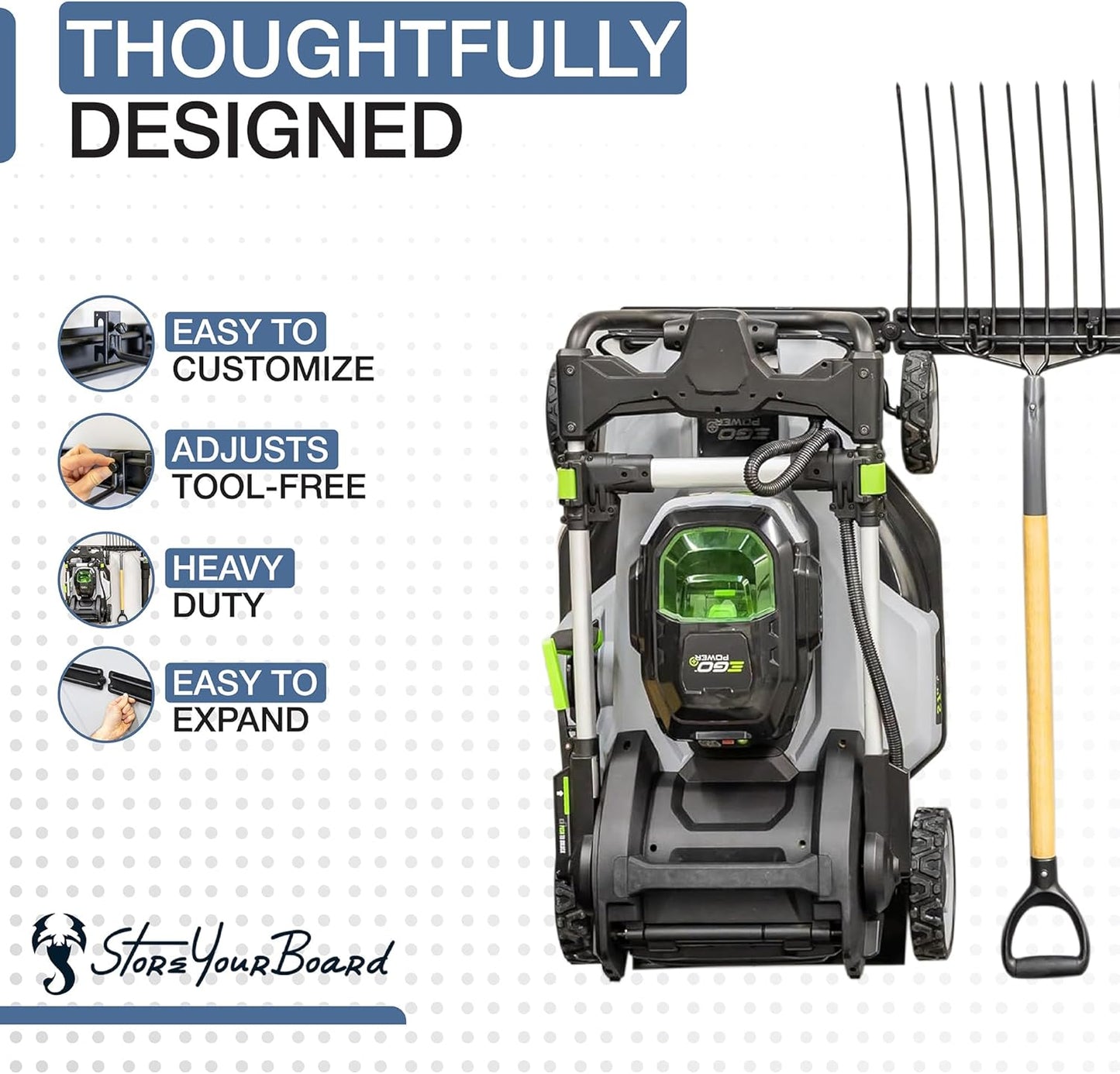 StoreYourBoard Garage Tool Organizer Wall Mount – Heavy Duty Garage Wall Organizer for Garage Organization and Storage, Broom Holder Wall Mount for Gardening Tools & Yard Tools – 64" Holds 600 lbs