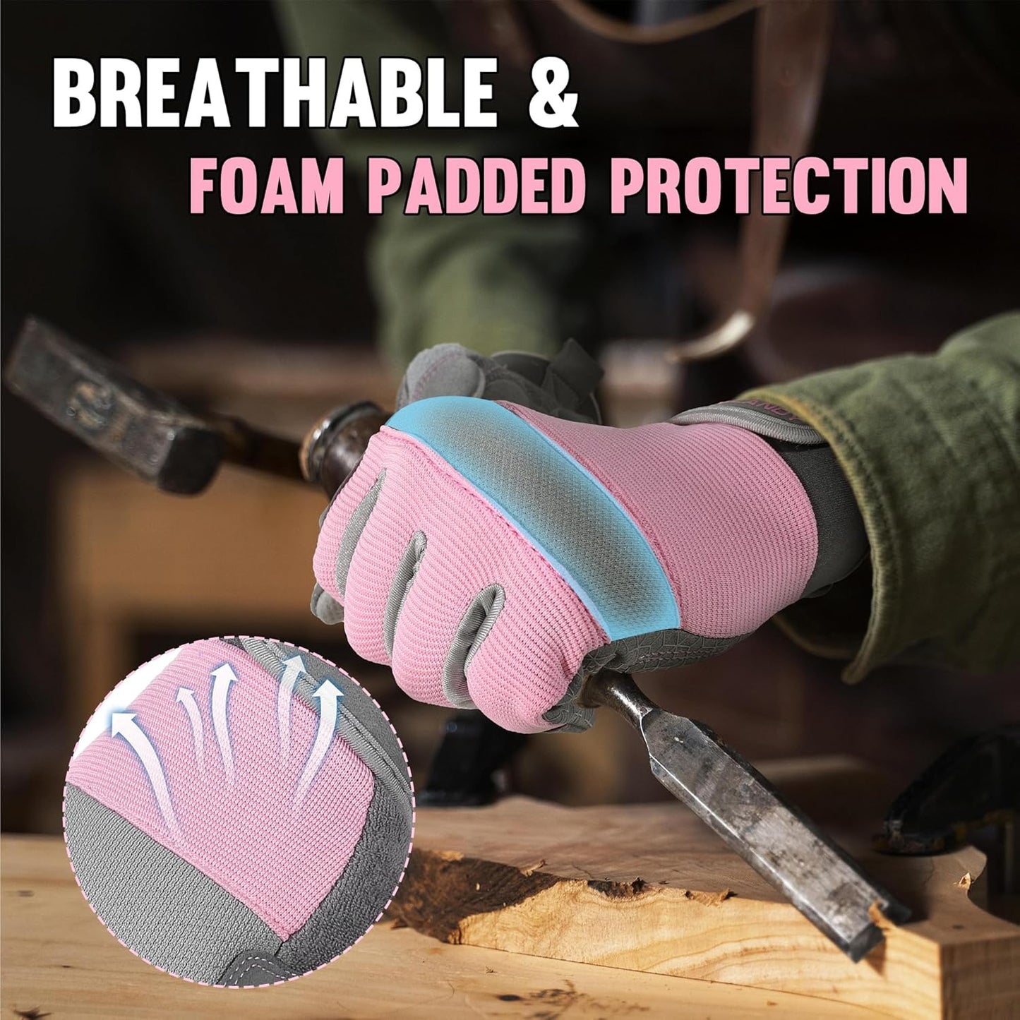 HANDLANDY Women Safety Work Gloves Utility Touch Screen Working Grip Glove for Yardwork Gardening Breathable Mechanic Gloves