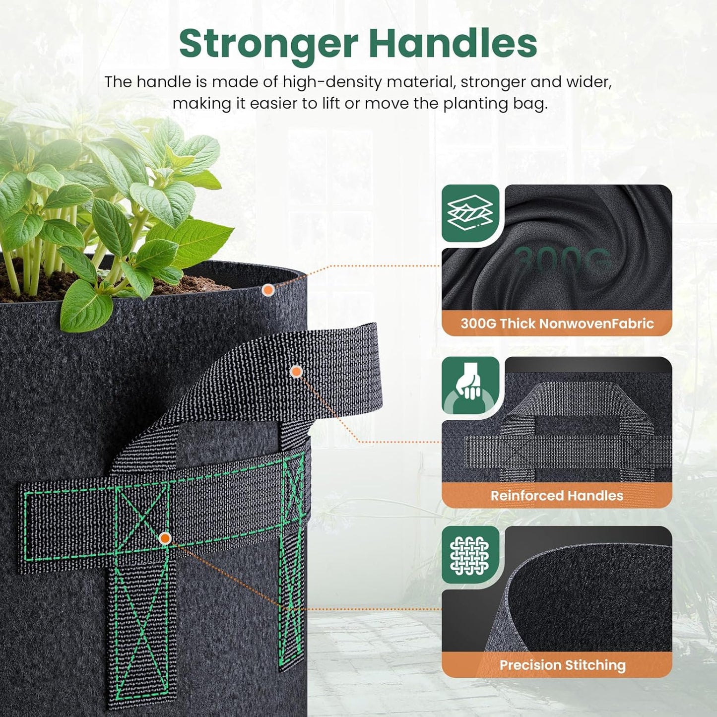 10 Pack 2 Gallon Grow Bags, Thickened Nonwoven Fabric Planter Pots with Handles, Heavy Duty 300G Garden Pots for Tomato, Potato and Vegetable