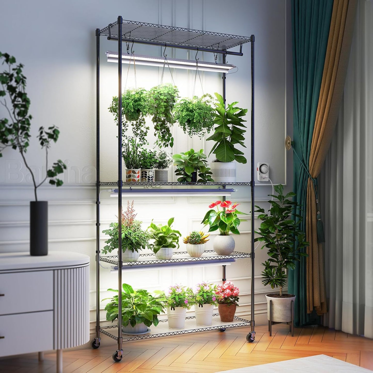 Barrina CX3 Plant Stand with Grow Light, 4-Tier, 3FT 5000K 36W(Per Light), Full Spectrum, Indoor DIY Plant Shelf with Light, Flower Pot Stand Display Rack, 35.4"x13.8"x70.9", Wheel, Mechanical Timer