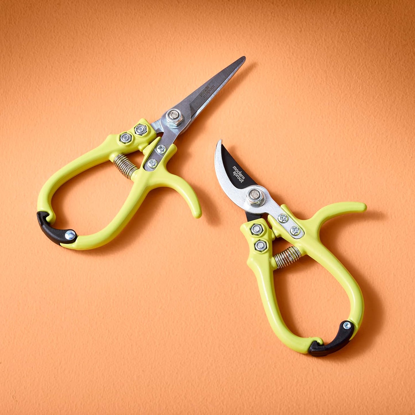 Modern Sprout Hand Pruners & Shears Set - Lightweight Gardening Tools W/Easy Lock - Sharp Carbon Steel Blades -Rust Resistant Scissors for Herbs, Flowers - Reusable Holster - Chartreuse