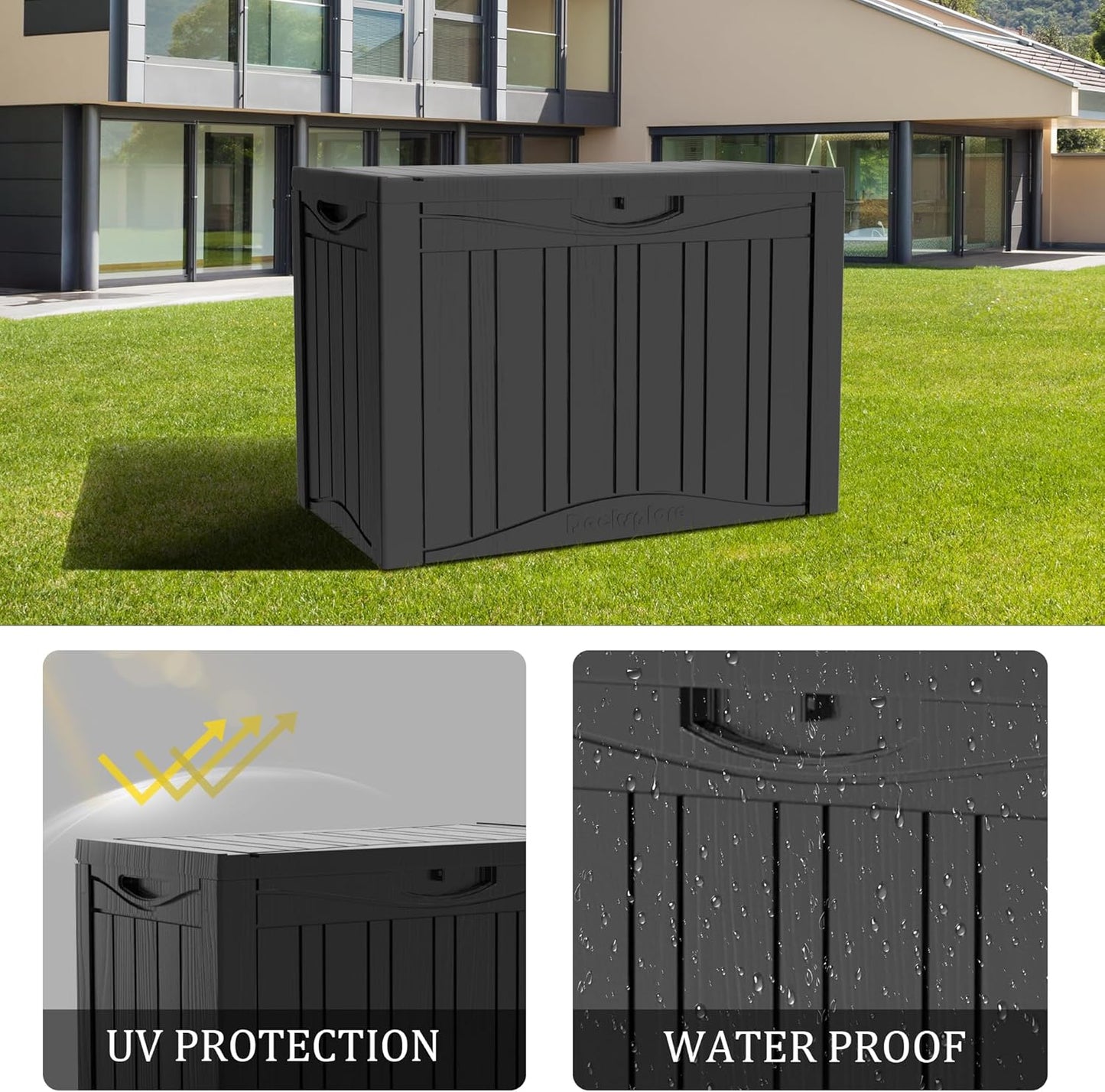 31 Gallon Deck Box, Resin Outdoor Indoor Waterproof Storage Box, Lockable Storage Box With Handle for Patio Furniture - Garden Tools - Swimming Pool Tools UV-Resistant, Black