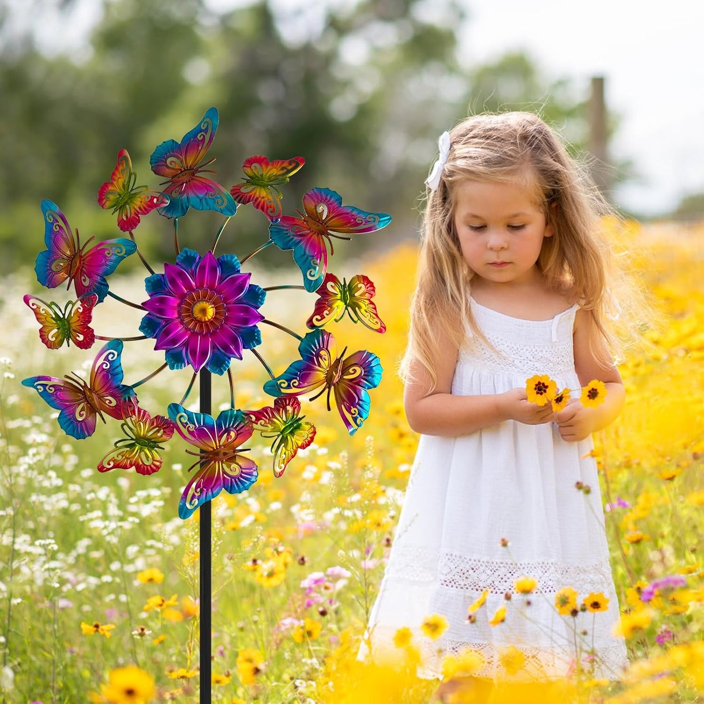 45" Butterfly Garden Wind Spinners for Yard, 12pcs Colorful Butterflies Kinetic Outdoor Decor, Wind Sculpture Yard Art Decorations for Patio, Lawn