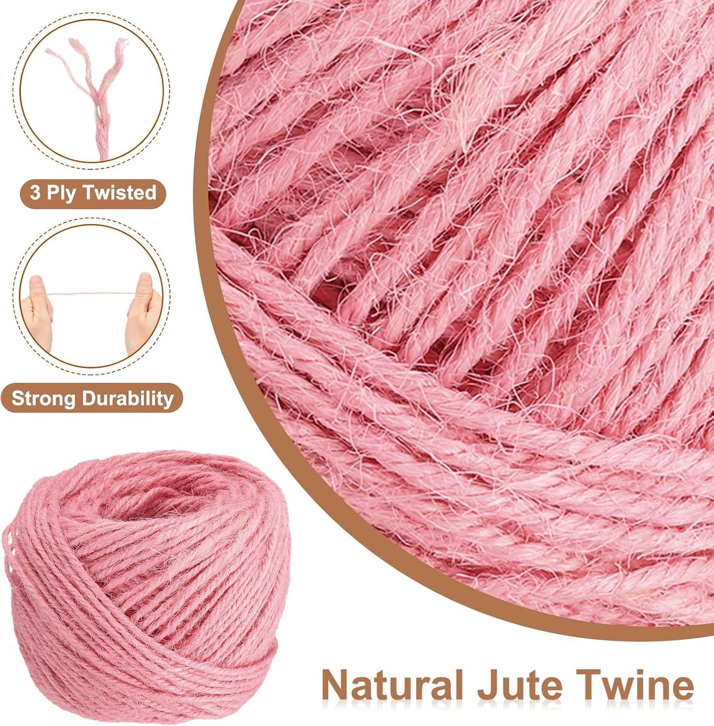 uxcell 164 Feet Natural Jute Twine String,2mm Thin Garden Twine Rope Colored Plant String Cord for DIY Art Crafts Gift Wrapping Decoration Packing Gardening Plant Hanger,Pink