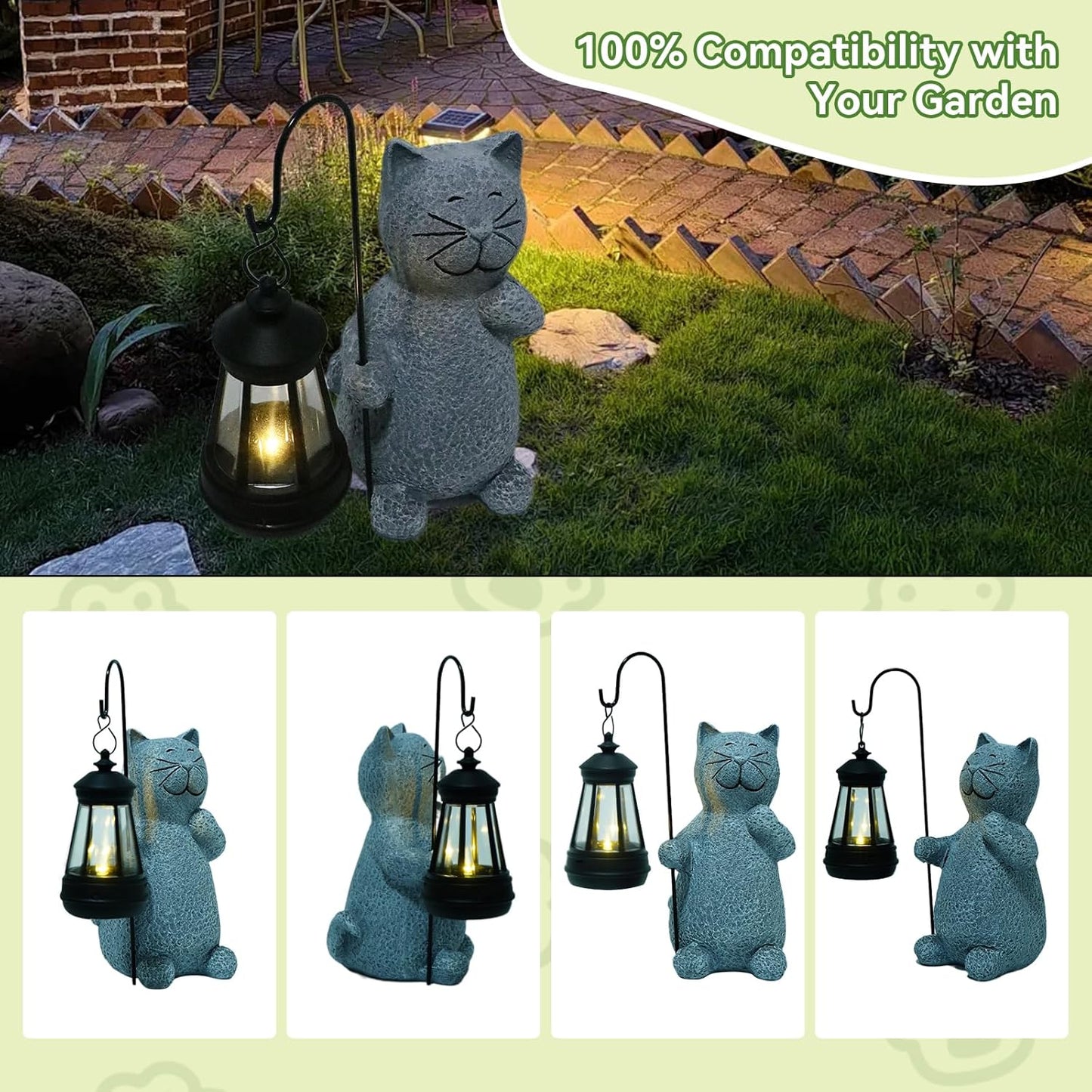 Solar Cat Garden Statues with LED Lights, Outdoor Decor for Patio Yard Balcony - Unique Housewarming Birthday Gifts for Women Mom Grandma