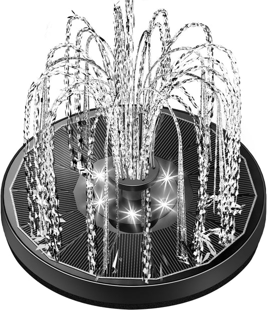 Glass Panel Solar Fountain with 2200 Mah Battery, 3.5W Floating Water Fountain with 4 Fixed Rods, Solar Pump for Bird Bath, Garden, Pond, Pool, Outdoor - White Lights