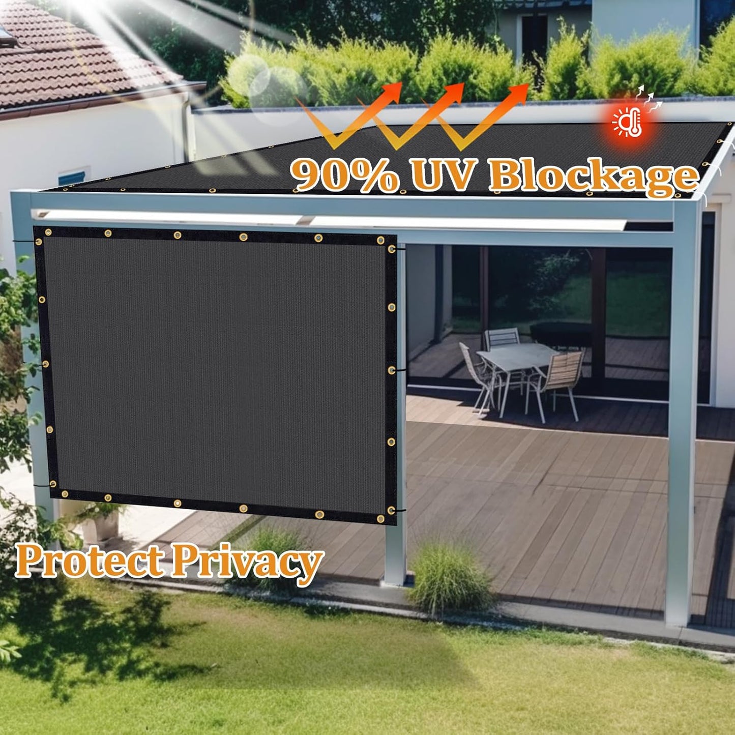 Shade&Beyond Customized Size 7' X 23' Shade Cloth with Grommets, 90% UV Protection UV Protection Mesh Tarp Sun Screens for Patio GN01, Dark Gray