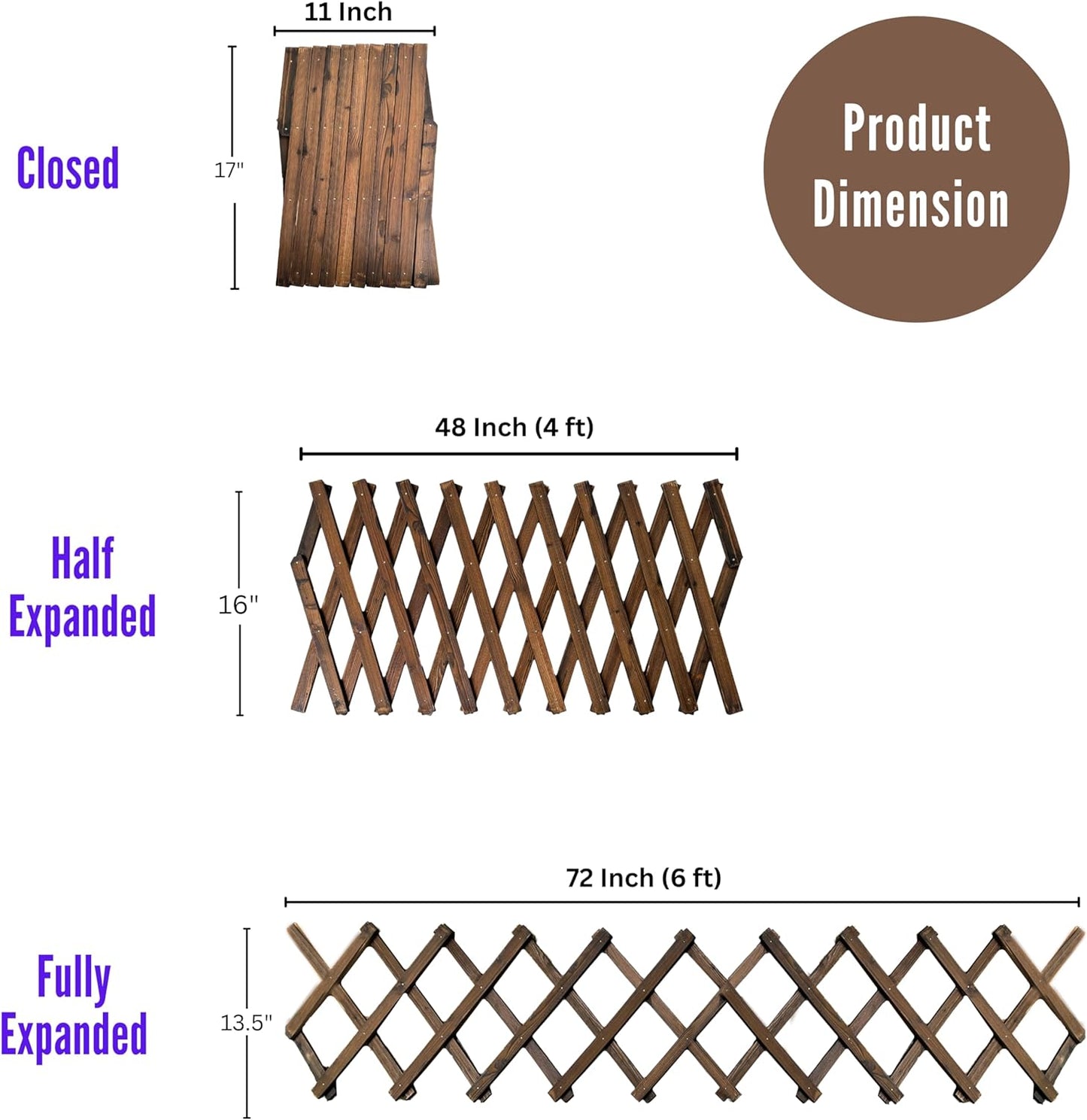ShopLaLa Garden Fence- 2 Pack, Total 12ft (L) Wooden Lattice Flower Edging for Yard Lawn Landscape Patio Outdoor Decor, Expandable Plant Garden Trellis, Animal Barrier Fence No Dig Panel for Small Dog