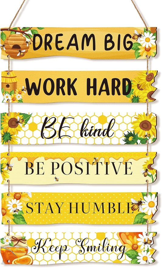 6 Pieces Rustic Wall Hanging Plaque Sign Inspirational Wall Art Farmhouse Wooden Door Signs Positive Plaque with Quotes Motivational Quote Decor for Office Bedroom Living Room(Floral Style)