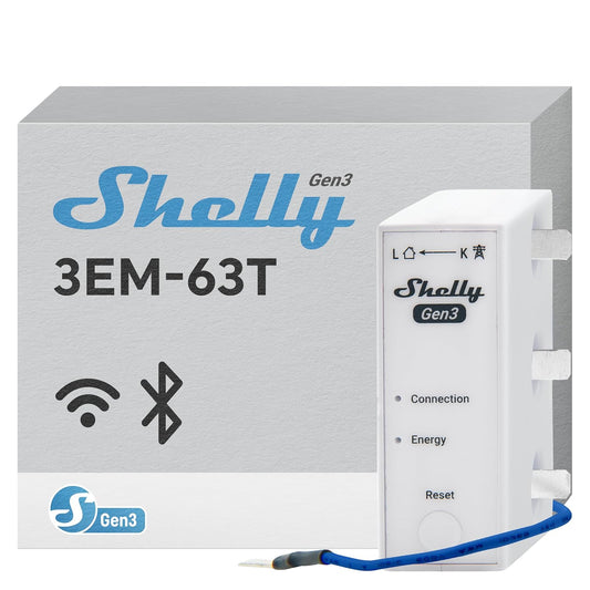 Shelly 3EM-63W Gen3 | Wi-Fi Operated Smart 3-Phase Energy Meter | Home Automation | Compatible with Alexa & Google Home | iOS Android App | No Hub Required | Data Logging (3EM-63T Gen3)