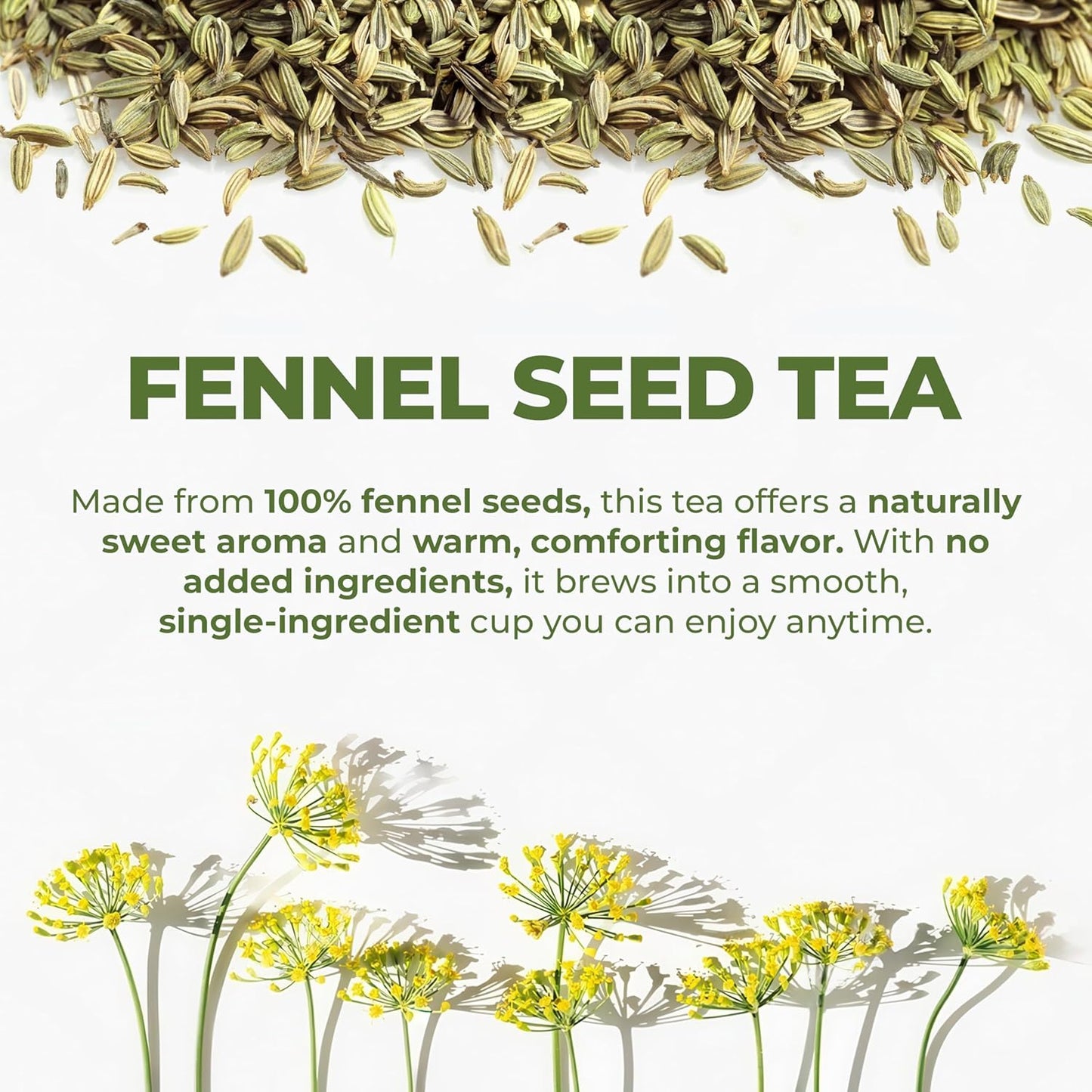 LeafLea 80 Premium Fennel Tea Bags, Pure Dried Fennel Seed Tea, Daily Ease & Balance, Naturally Sweet Taste, Caffeine-Free, Sugar-Free, Non-GMO, Vegan, Individually Wrapped