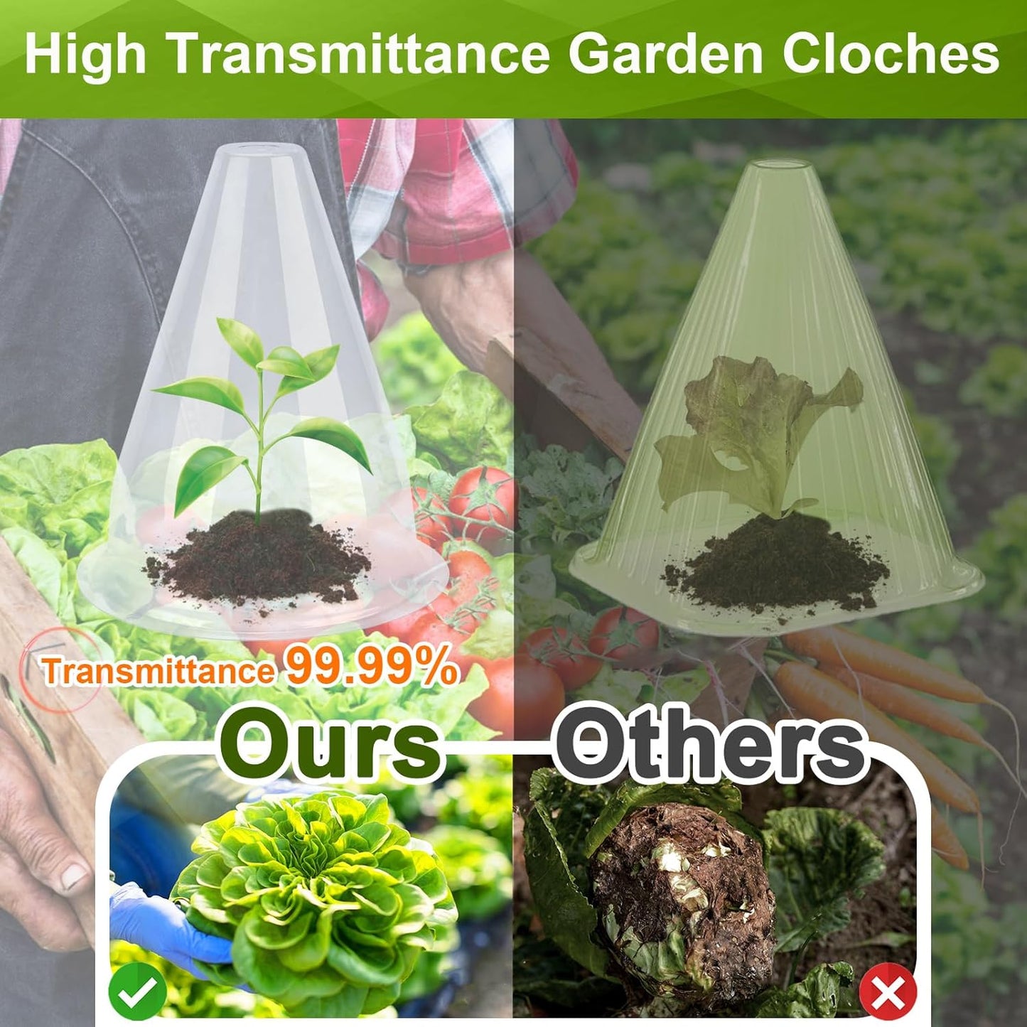 【36 Pieces】 Garden Cloches for Plants, Plant Cover Plant Protectors Transparent Bell Jar Cloche Protection Plants from Birds, Animals, Frost, Freeze Weather,7.8" D x 9.4" H, Transparent