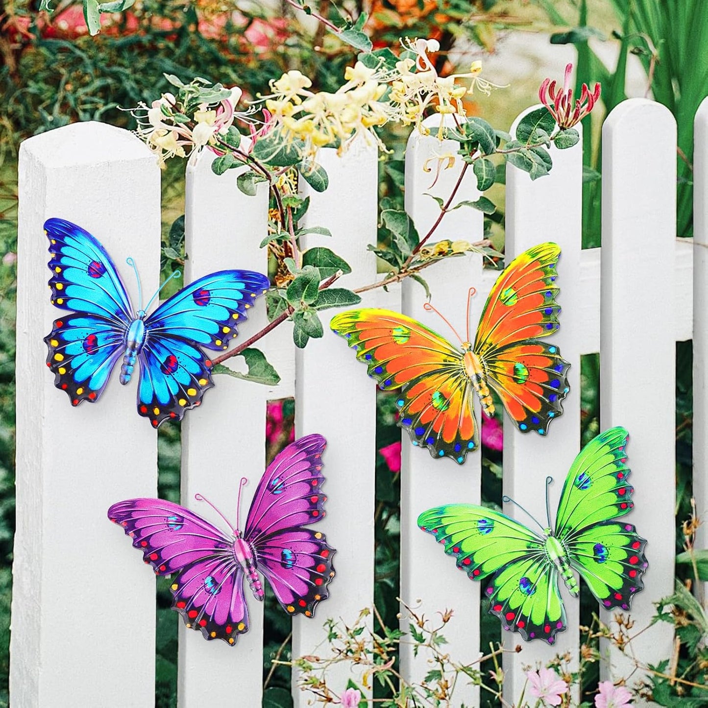 ULENDIS Metal Butterfly Wall Decor, 9.6" 3D Outdoor Fence Wall Art Decor, Hanging Decoration for Garden Backyard Living Room Balcony Patio Indoor, Gift for Mom Kids Family Friends(4 Pack)
