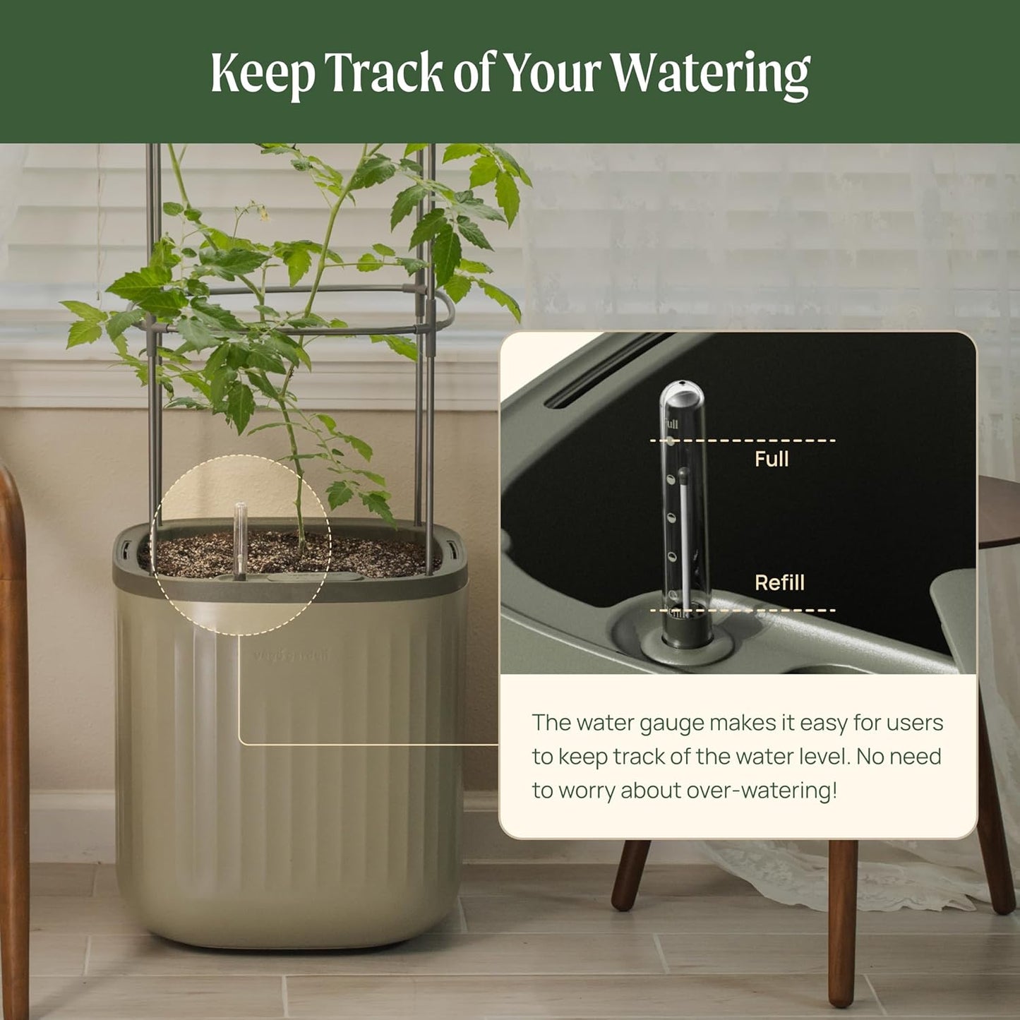 Vego garden Self Watering Pots Home Planters with Water Gauge for Effortless Indoor Plants Sage Green