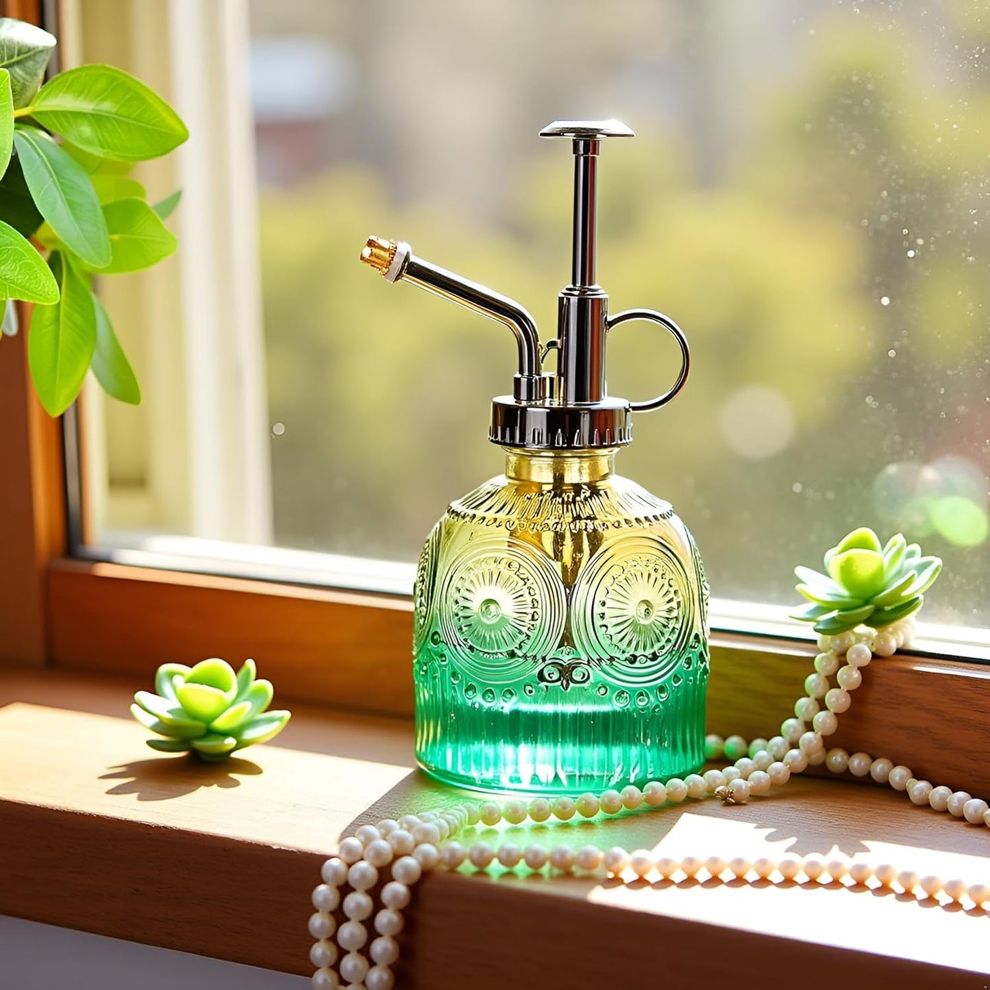 Glass Plant Mister Spray Bottle, Vintage Plant Spritzer, Succulent Watering Bottle Glass with Top Pump, Small Plants Sprayer Watering Can for Indoor Outdoor House